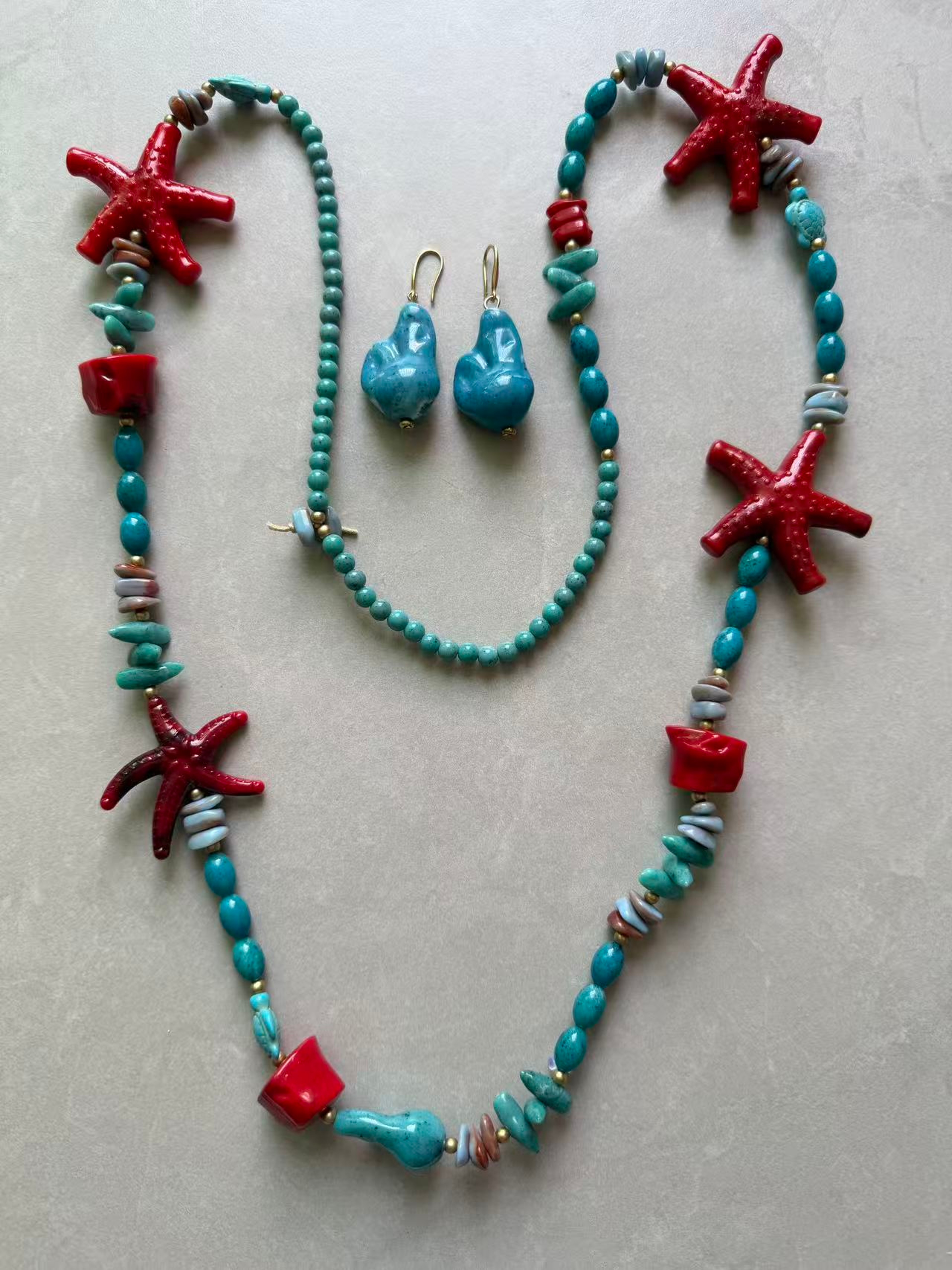 Boho Starfish Necklace & Earrings Set for Women Tropical Beach Statement Jewelry – view 3