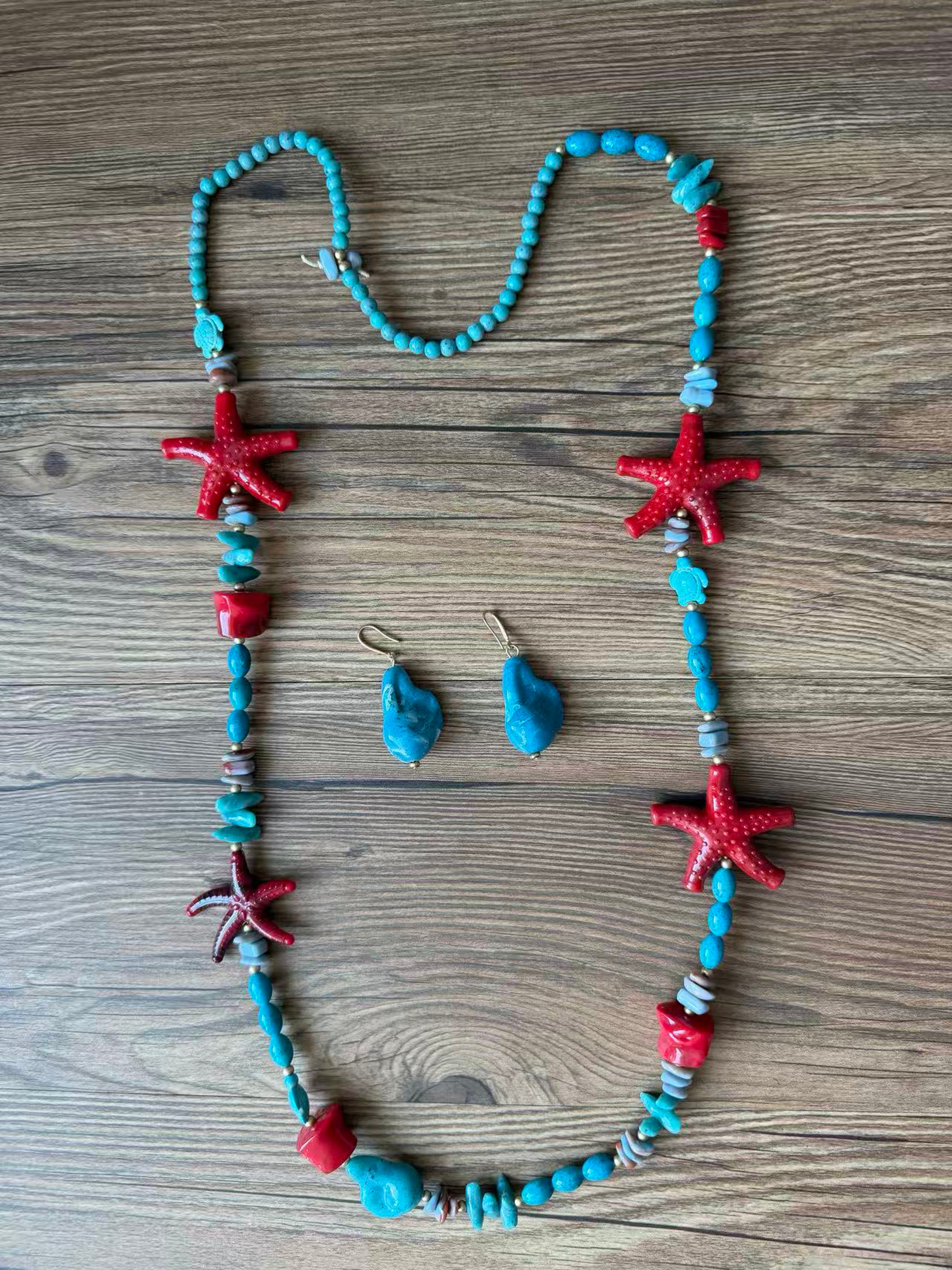 Boho Starfish Necklace & Earrings Set for Women Tropical Beach Statement Jewelry – view 4