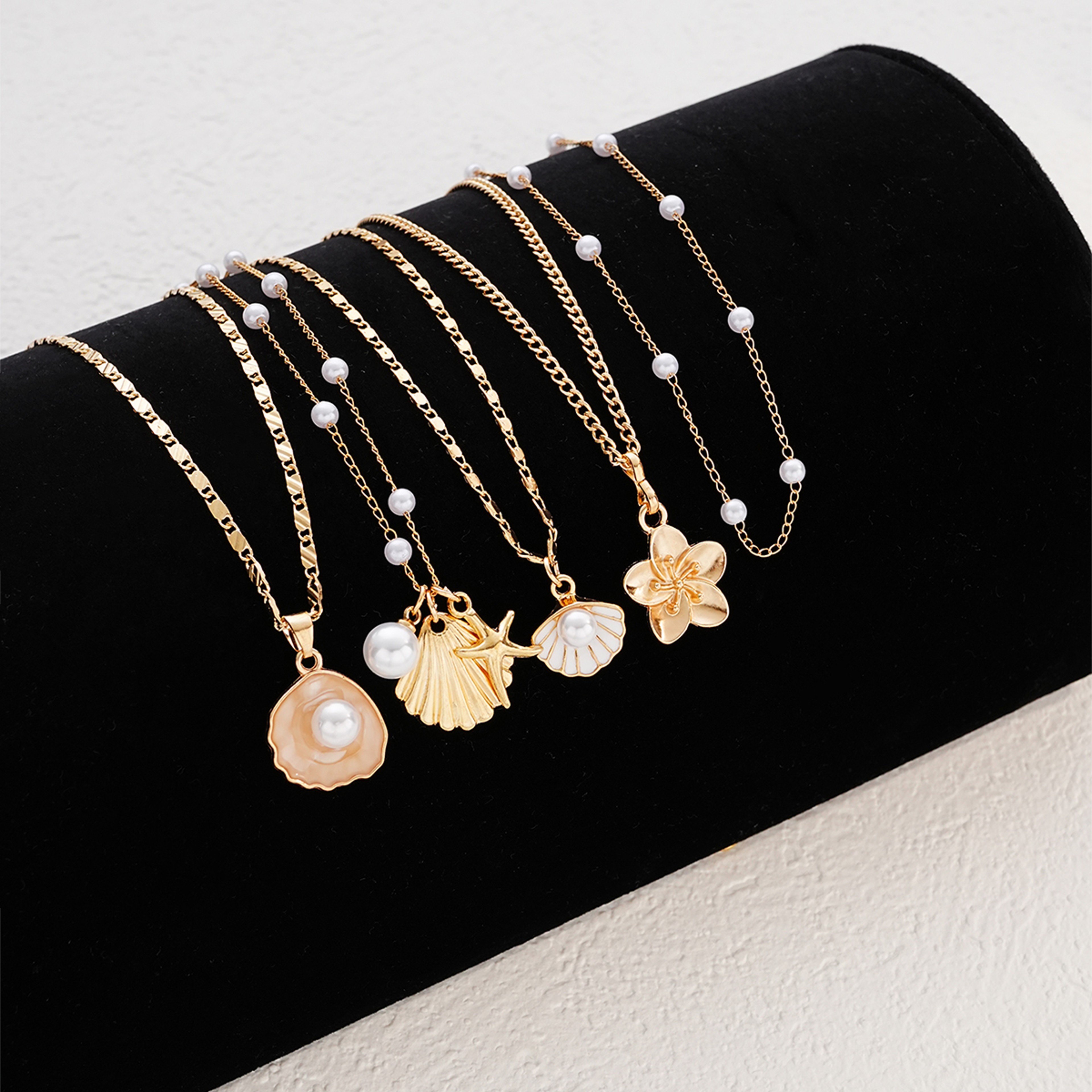 Boho Shell Necklace Set for Women Starfish necklace set with Layered Pearl Beach Jewelry – view 2