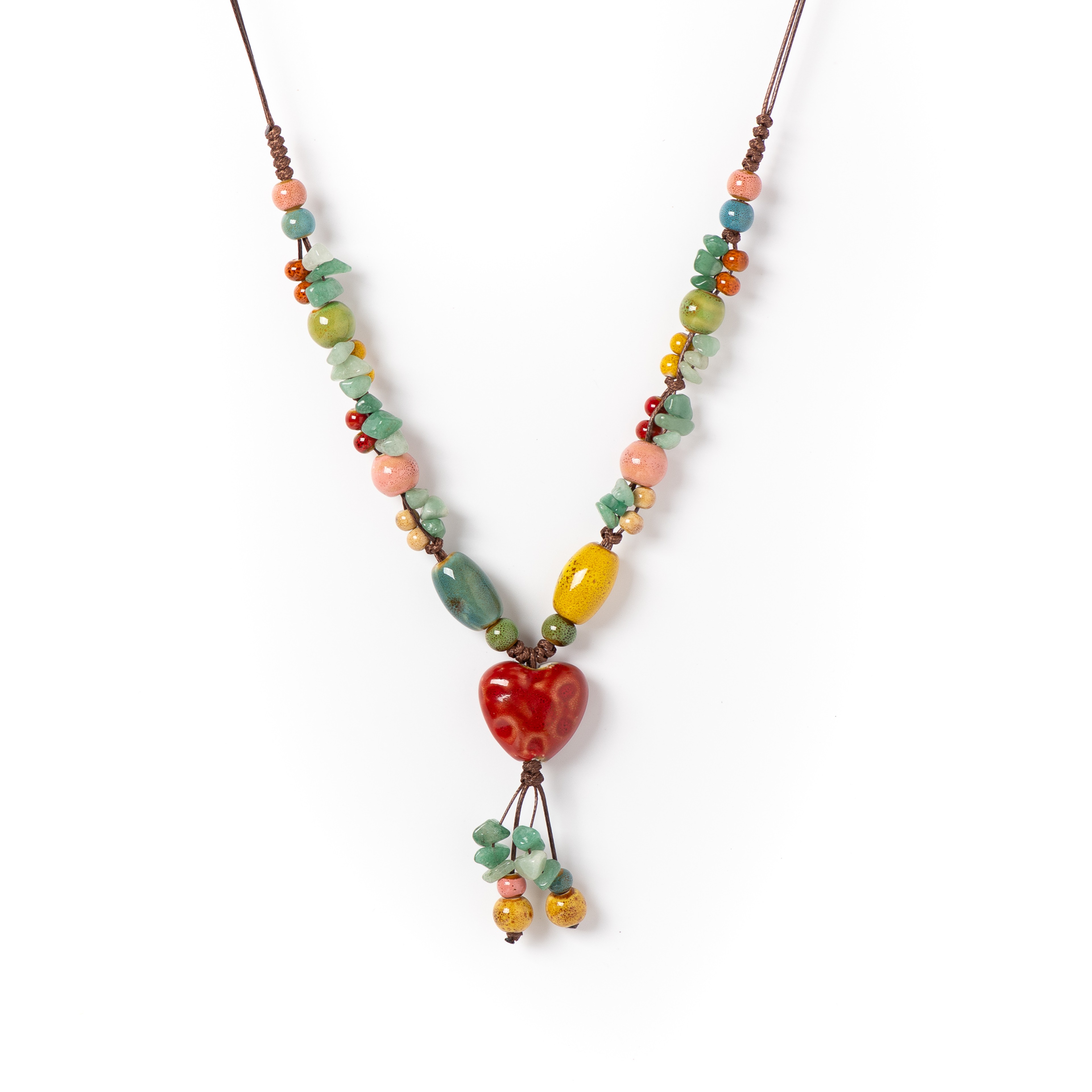 Boho Heart Necklace Handmade Ceramic Adjustable Pendant for Women Vintage Bohemian Jewelry – view 7