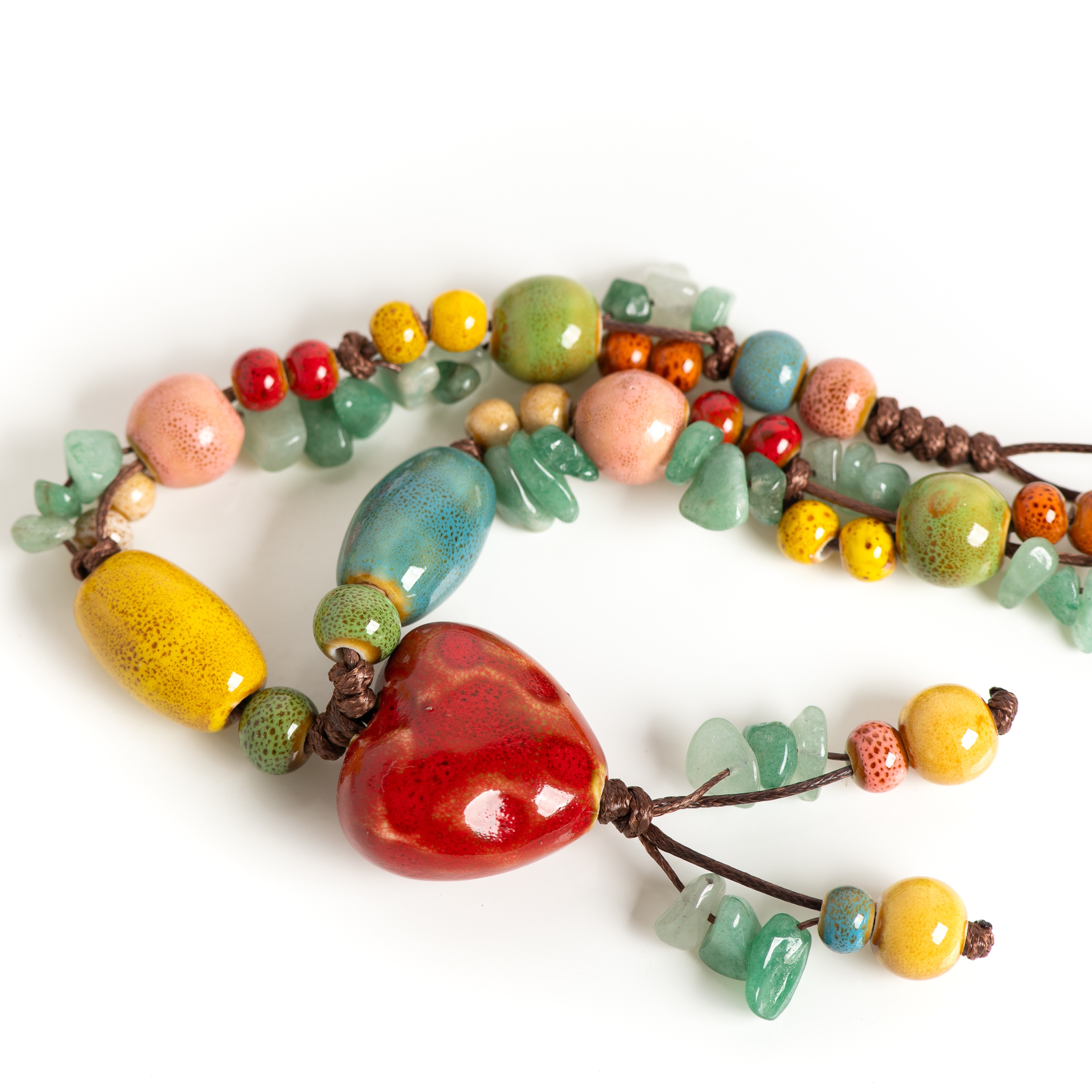 Boho Heart Necklace Handmade Ceramic Adjustable Pendant for Women Vintage Bohemian Jewelry – view 6