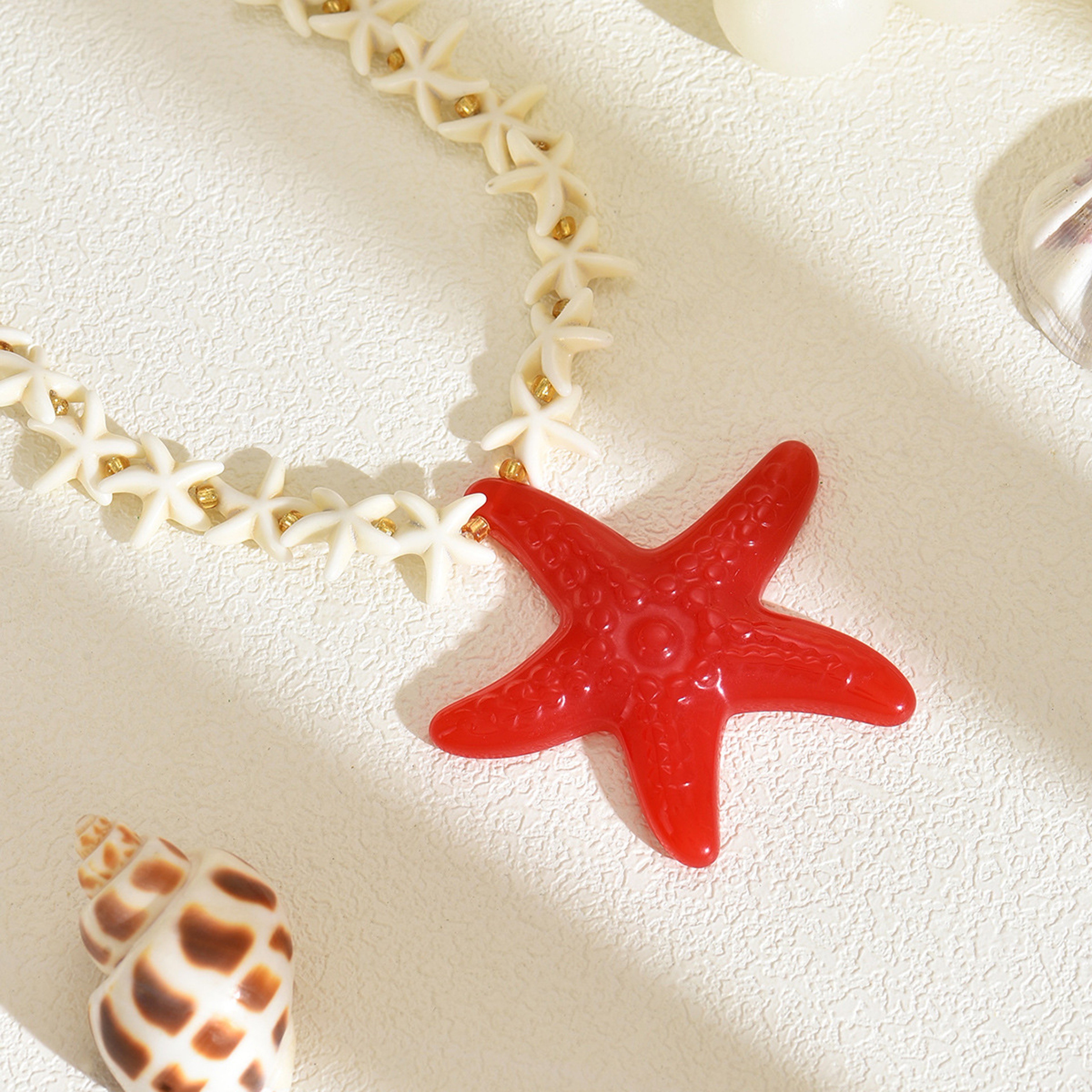 Boho Beach Necklace with Starfish Shell Pendant Statement Beaded Jewelry for Women – view 4