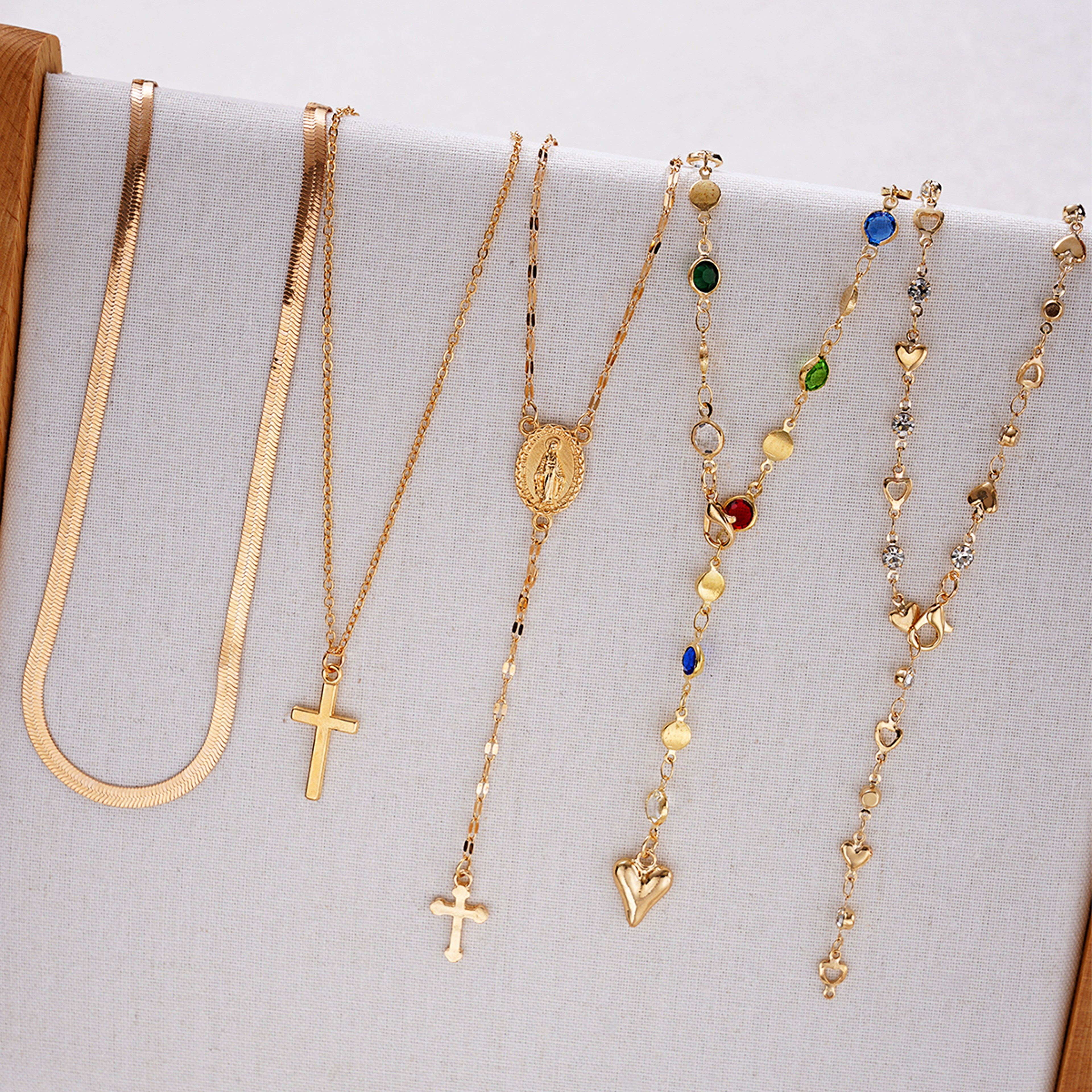 Boho Layered Necklace Set with Crystal Cross, Heart Pendant & Y Drop Chokers for Women – view 4