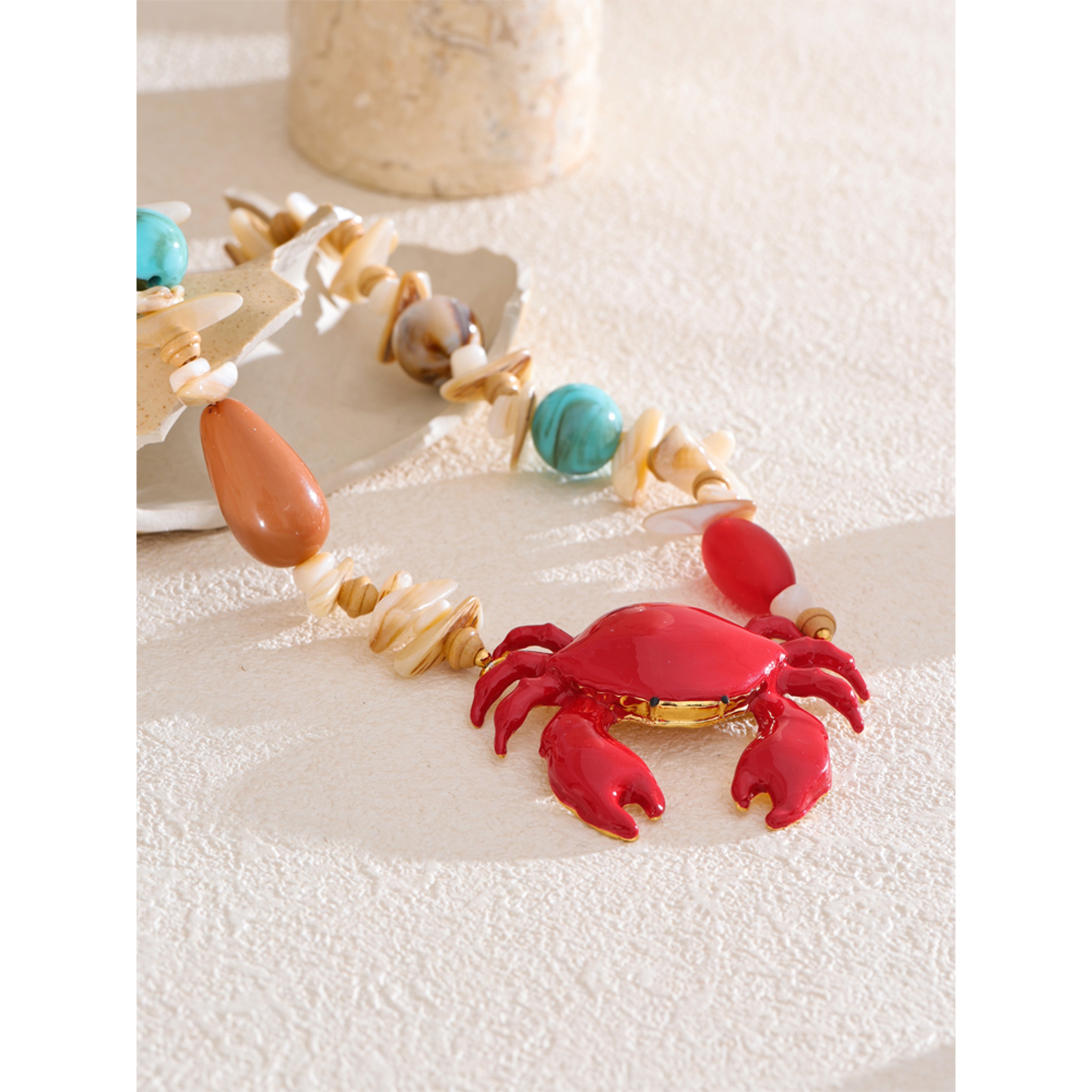 Handmade Crab Pendant Necklace With Ocean Shell Resin Charm Beach Jewelry 1