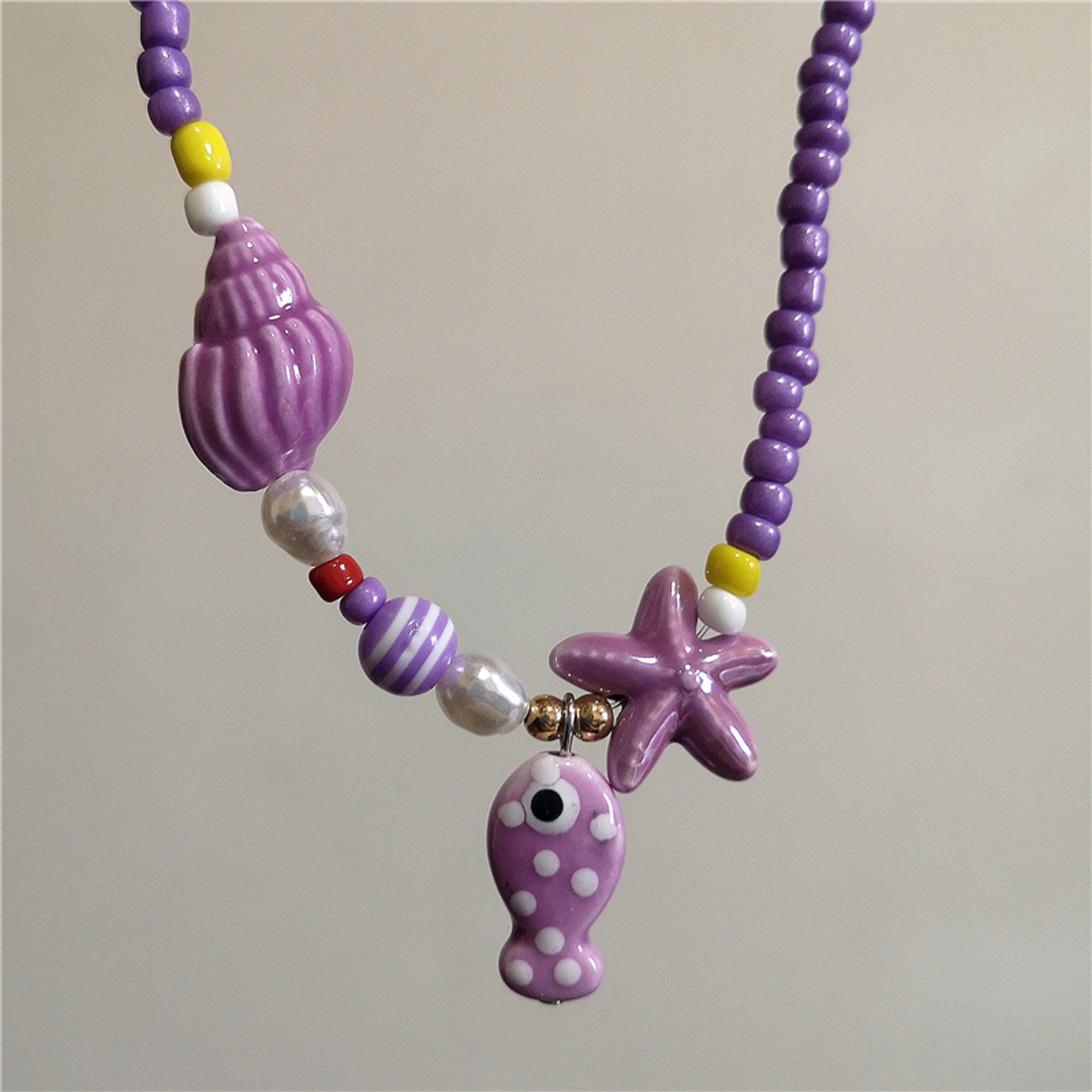 Boho Beaded Choker With Starfish  Ceramic Fish Pendant Beach Necklace For Women 8