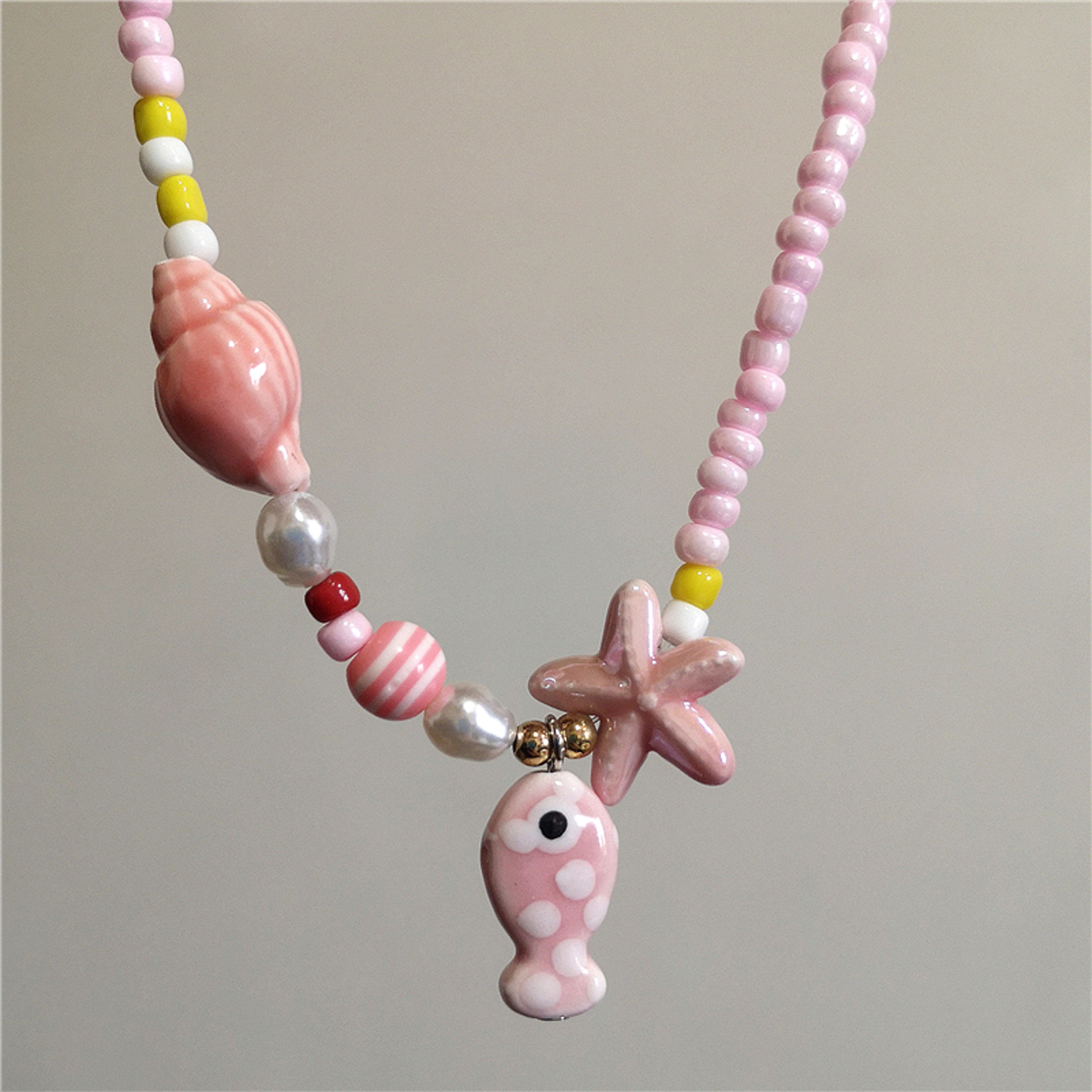 Boho Beaded Choker With Starfish  Ceramic Fish Pendant Beach Necklace For Women 11