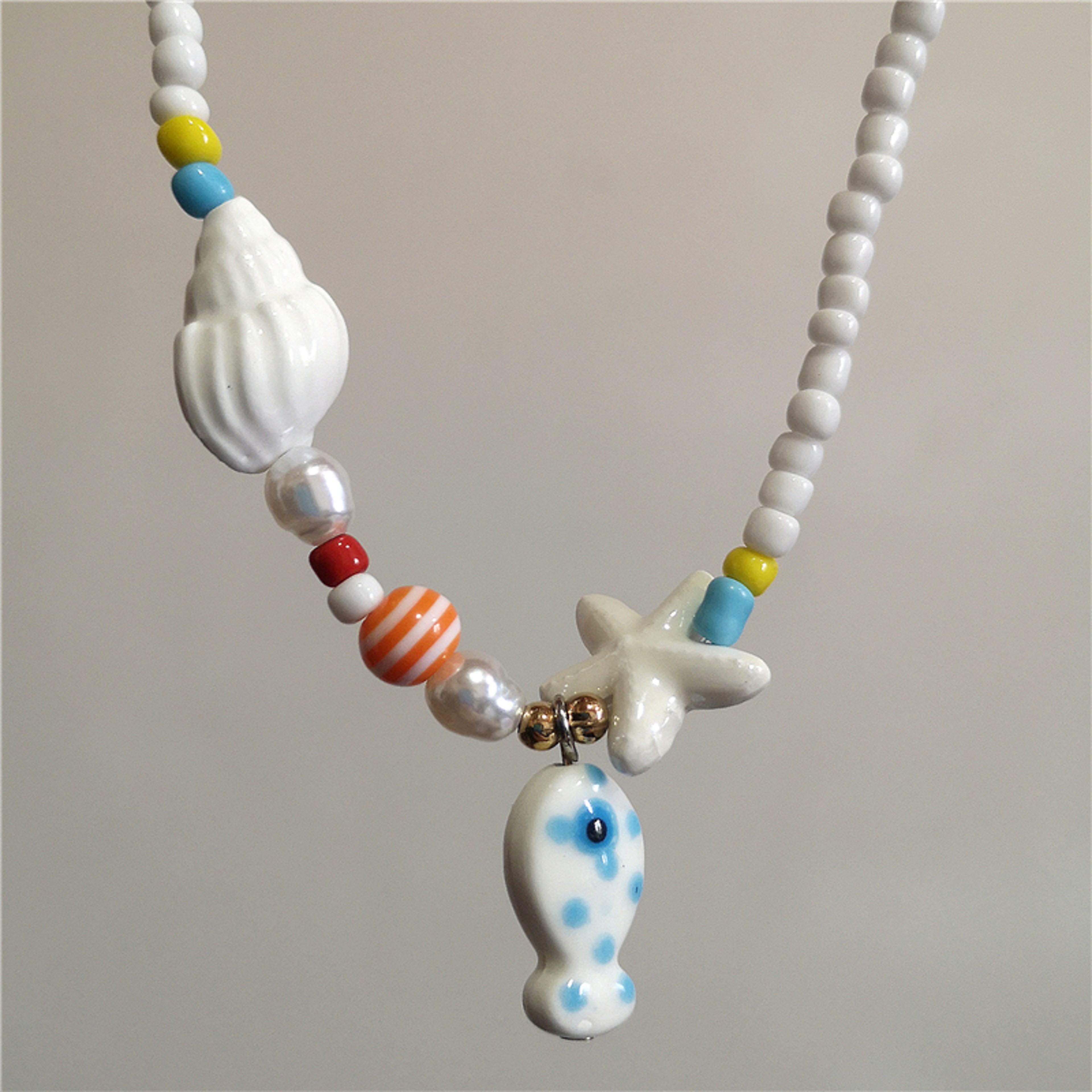 Boho Beaded Choker With Starfish  Ceramic Fish Pendant Beach Necklace For Women 14