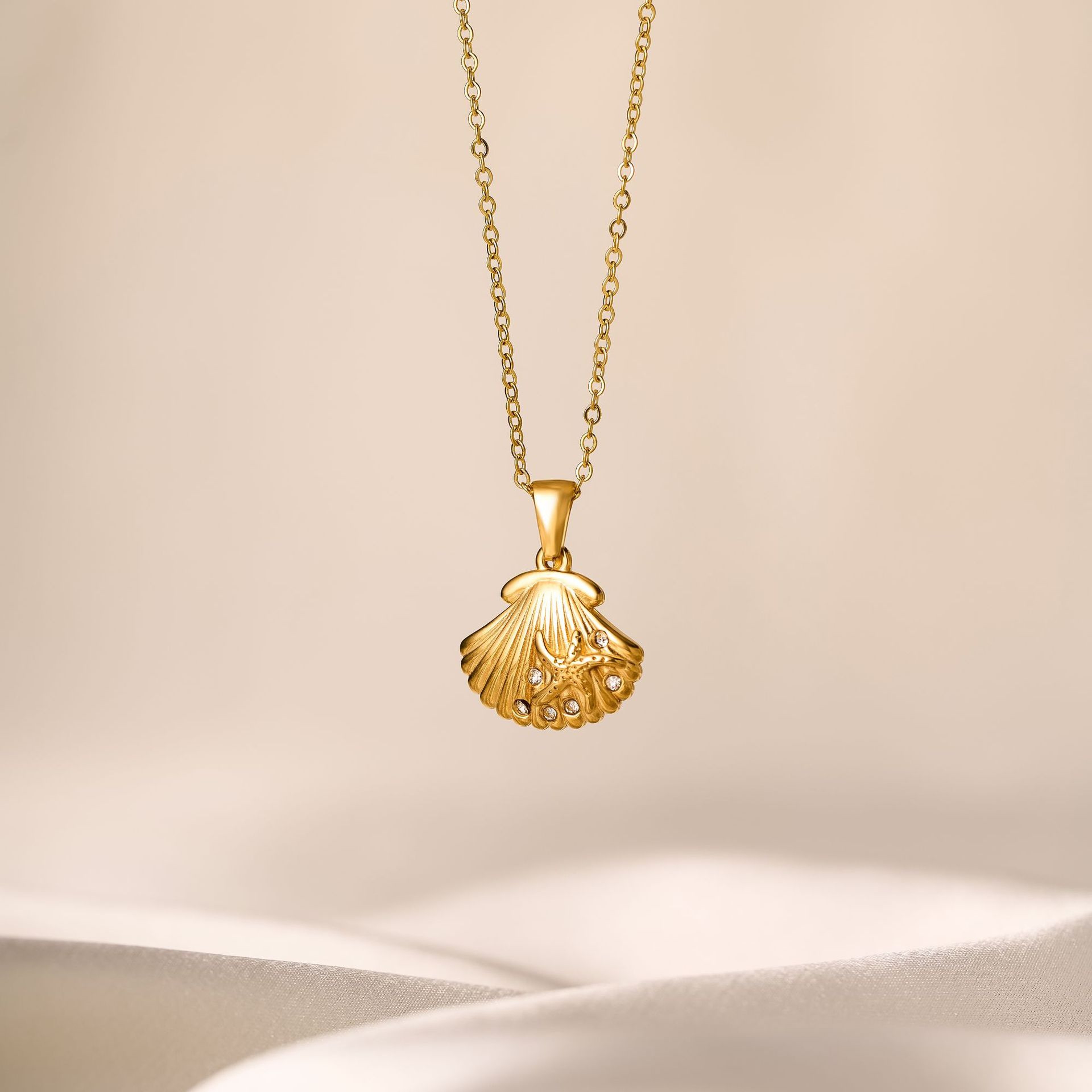 Gold Starfish Necklace & Shell Choker for Women Waterproof Stainless Steel Beach Ocean Jewelry – view 9