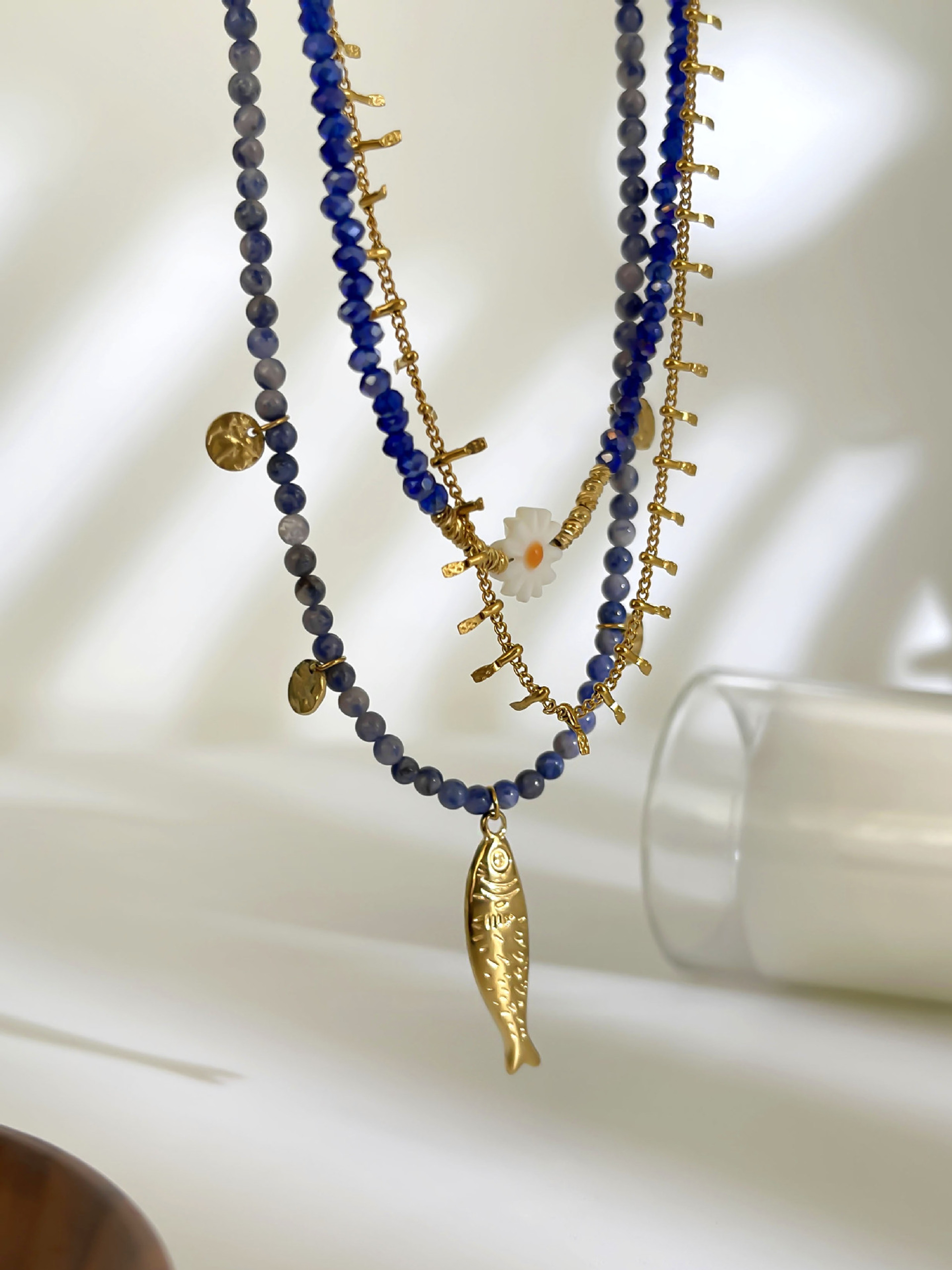 Lapis Lazuli Necklace with Fish Pendant Natural Stone Beaded Boho Necklace for Women – view 2