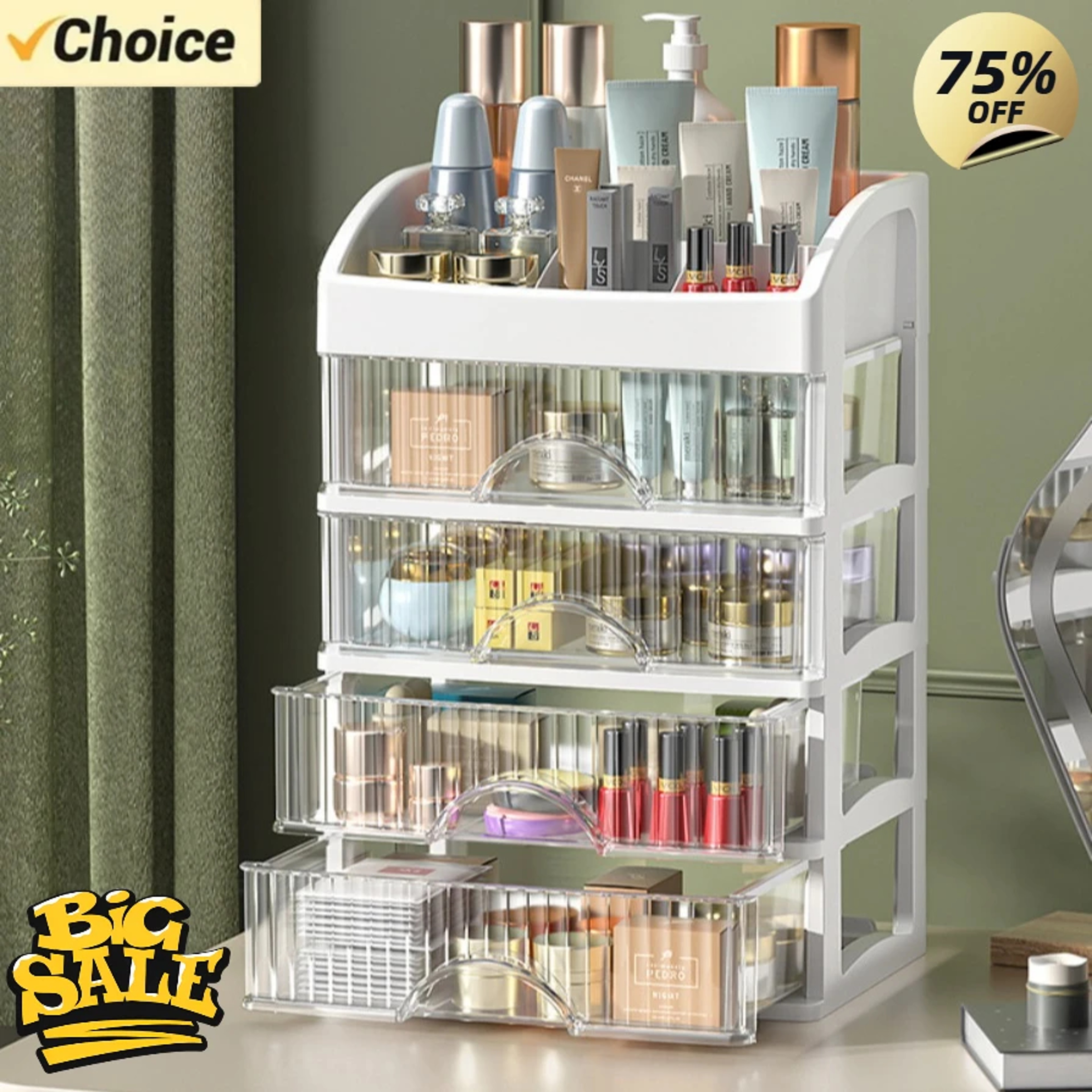 Layer Makeup Organizer with Drawers for Vanity and Desktop Storage – view 1