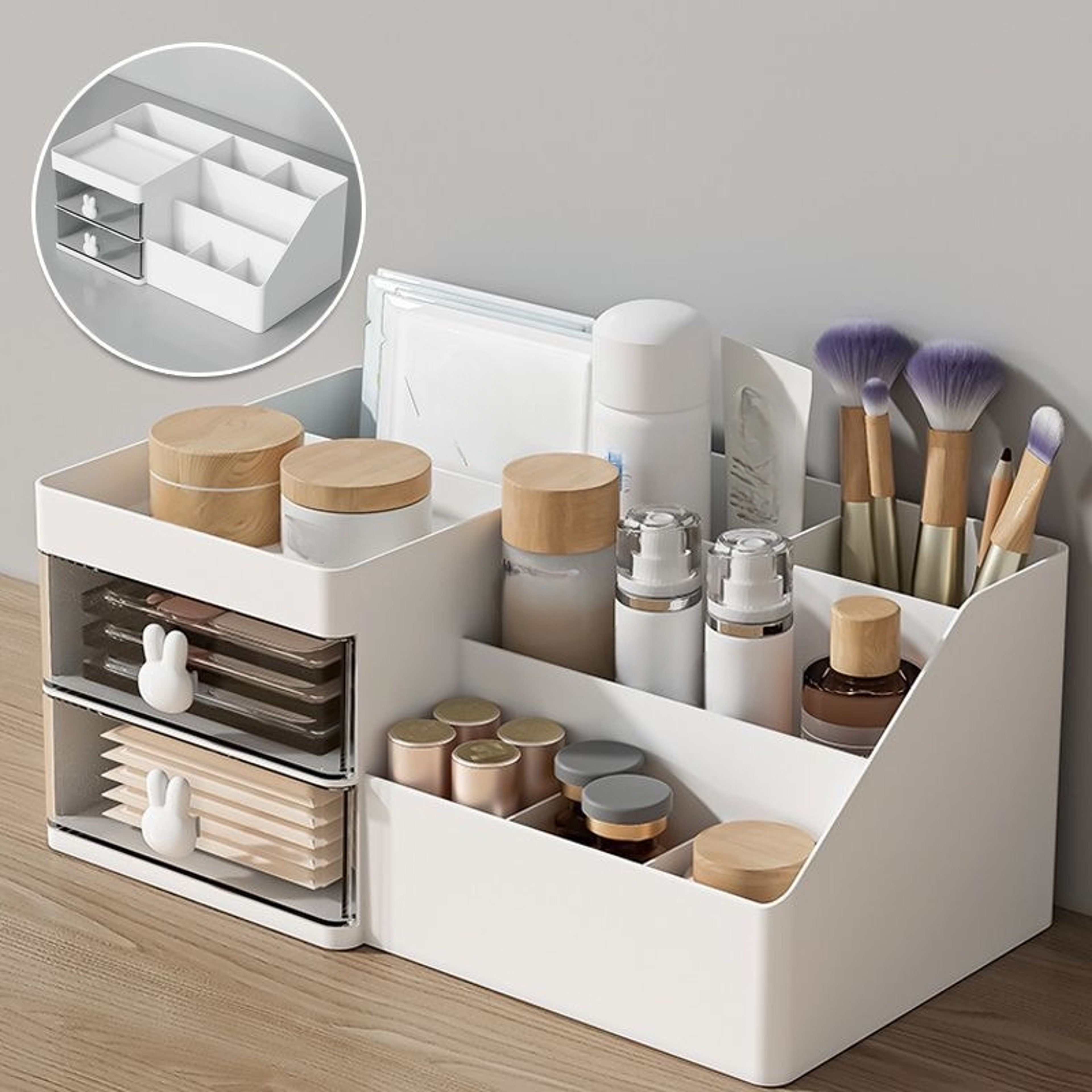 2 Drawer Makeup Organizer and Cosmetic Storage Box for Vanity and Desktop – view 1