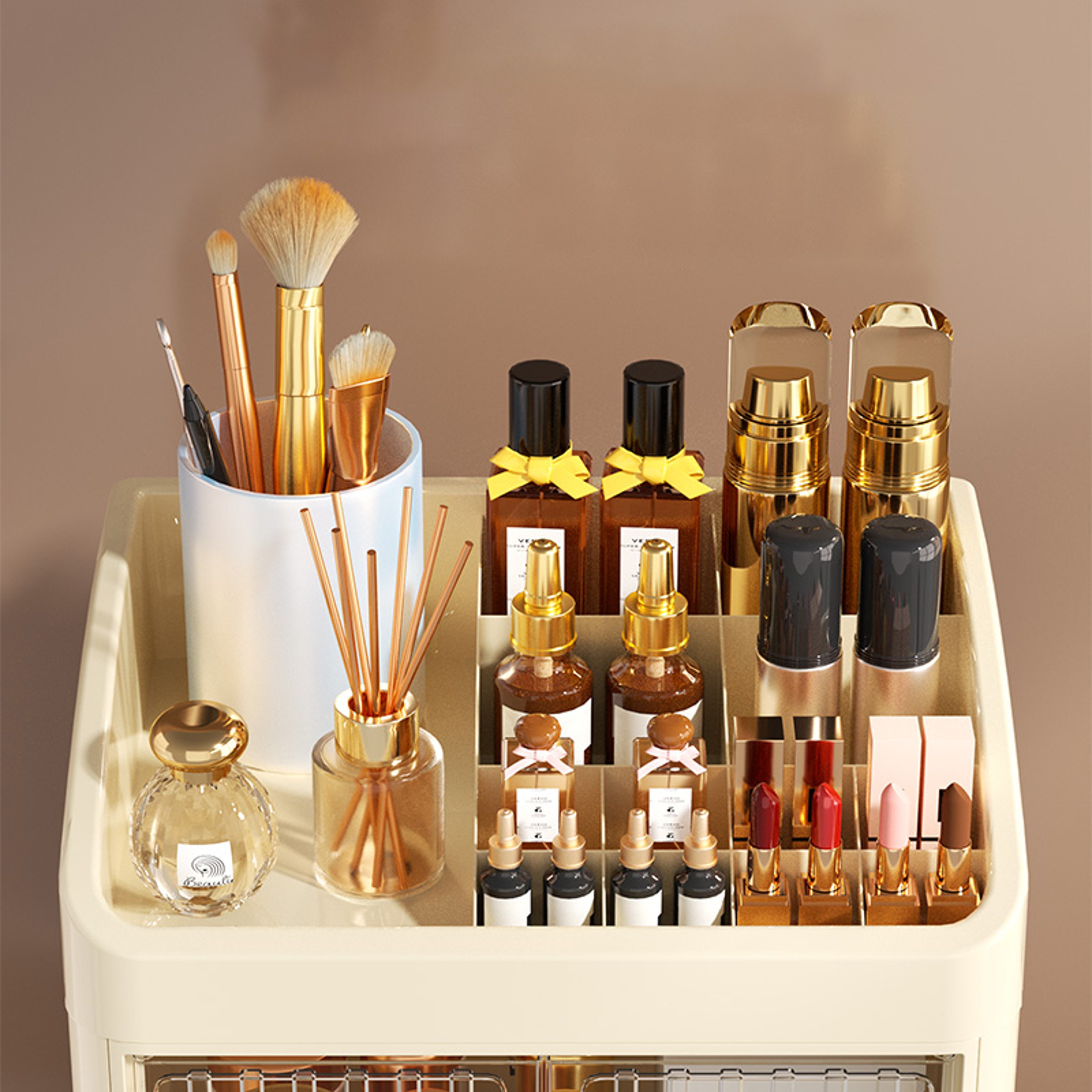 Foldable Makeup Organizer with Drawers 3 to 4 Tier Vanity Storage – view 3
