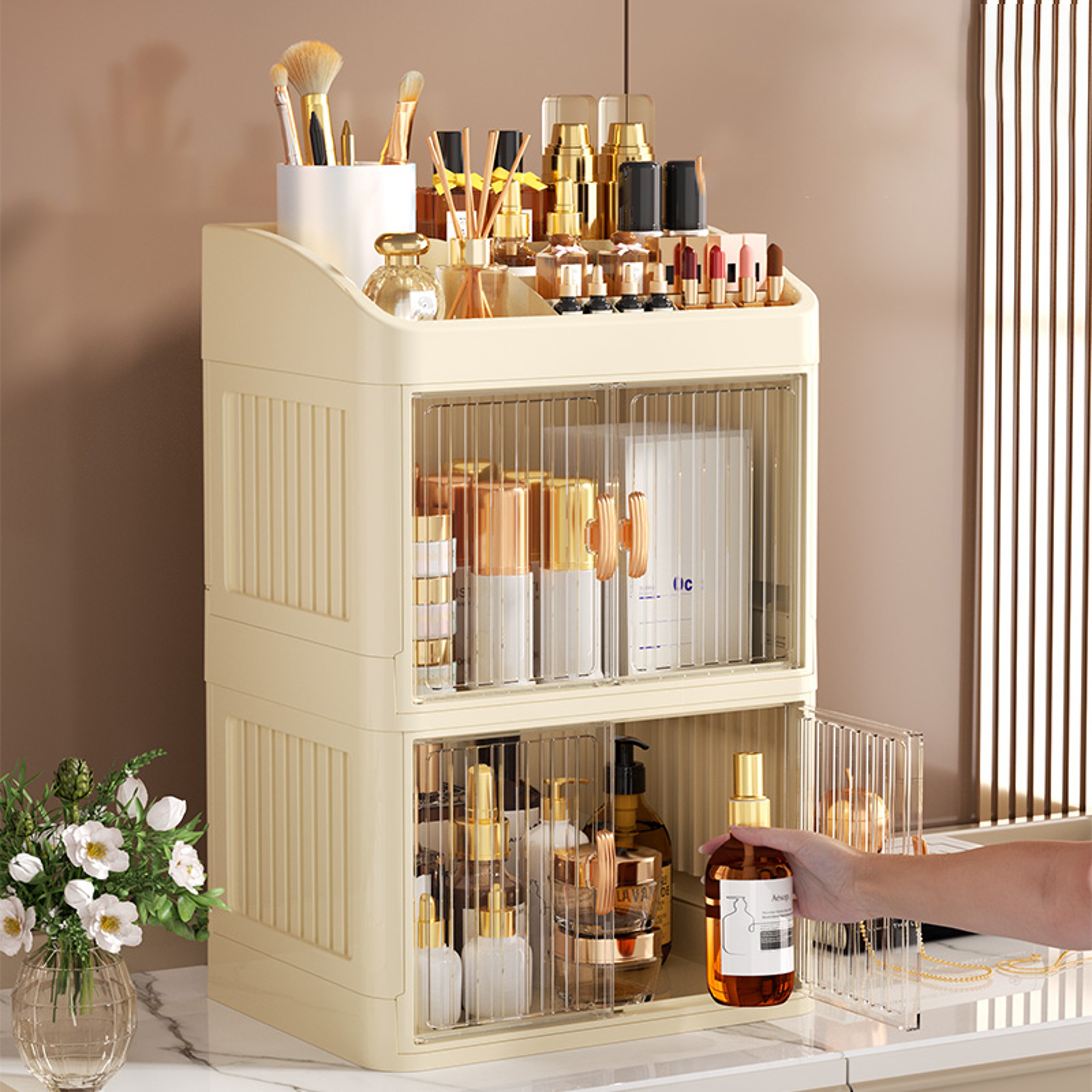 Foldable Makeup Organizer with Drawers 3 to 4 Tier Vanity Storage – view 10