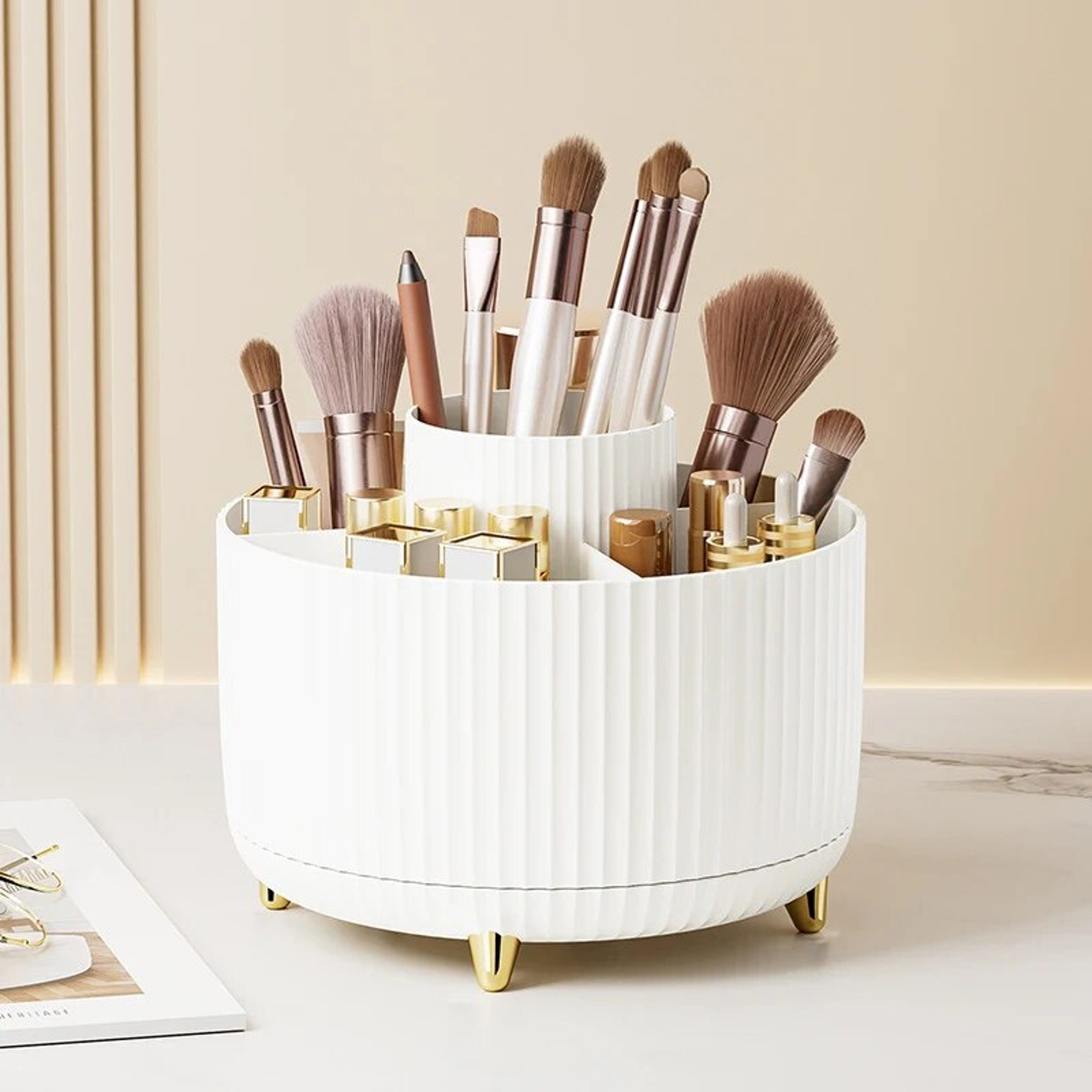 360 Rotating Makeup Brush Organizer and Cosmetic Storage Organizer – view 1