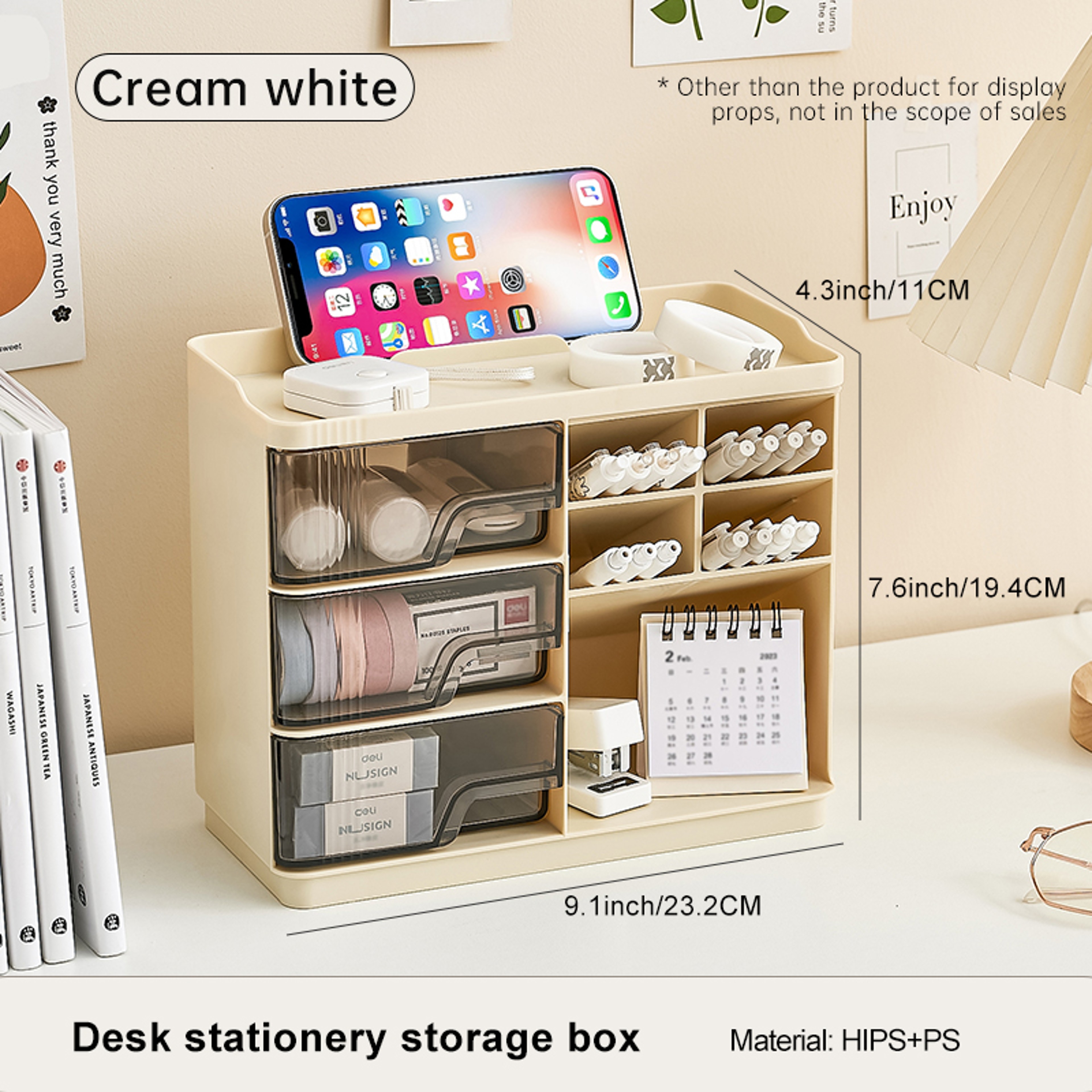 Cream Stackable Desktop Organizer with Multi Layer Storage Drawers – view 7