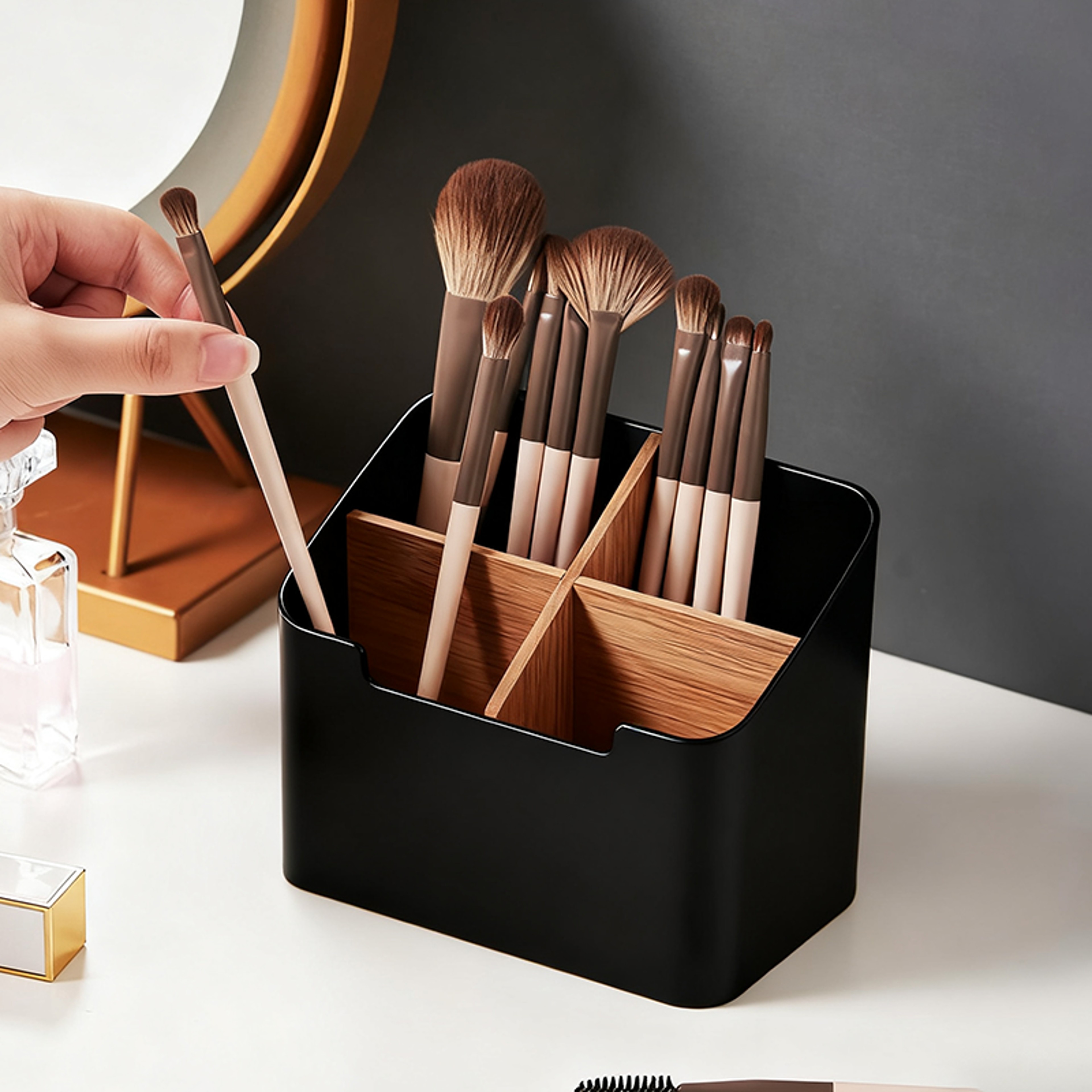 Multi Compartment Remote Control Holder and Desk Organizer for Remotes, Brushes and Office Supplies – view 1