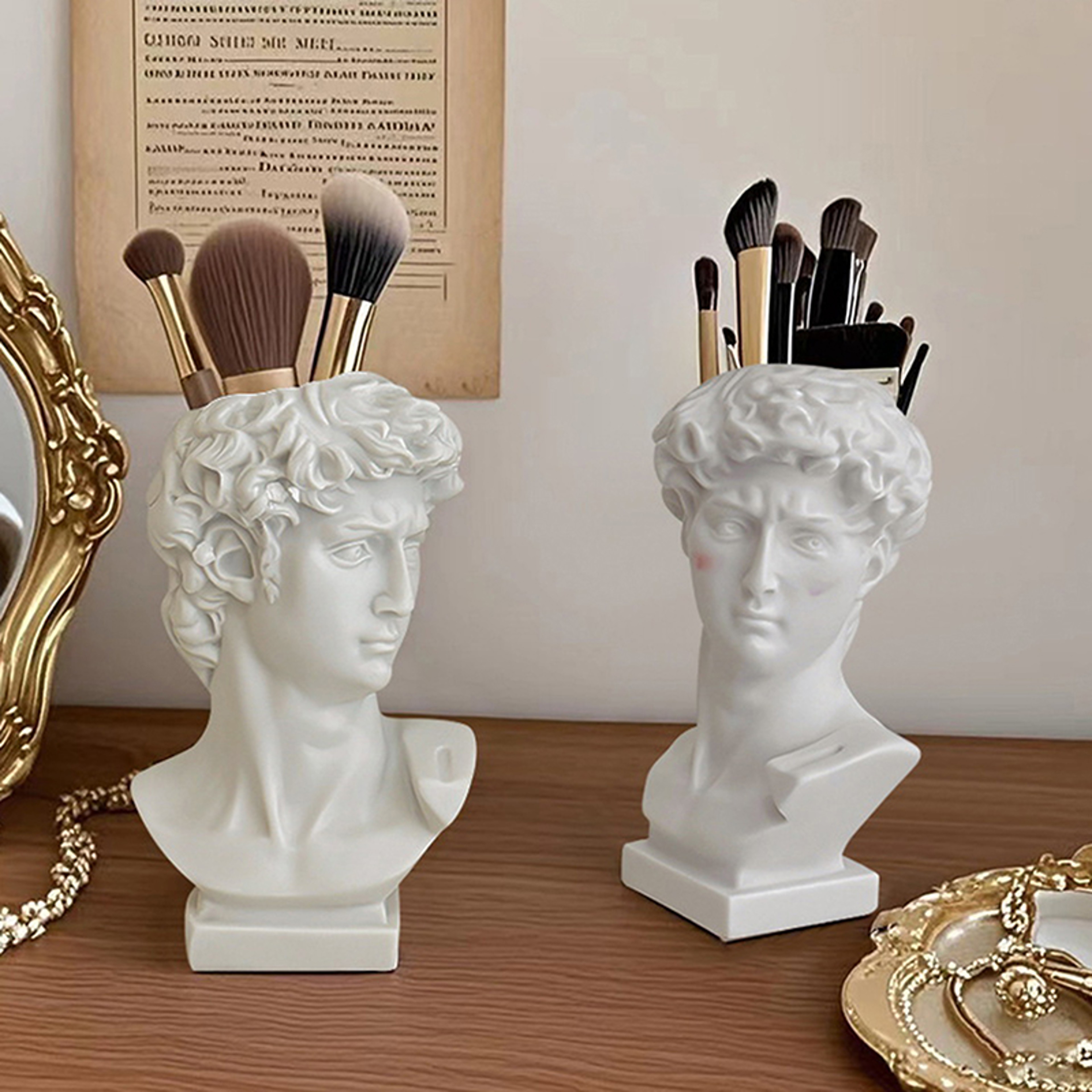 David Statue Makeup Brush Holder Resin Desk Organizer and Artistic Vanity Decor – view 2