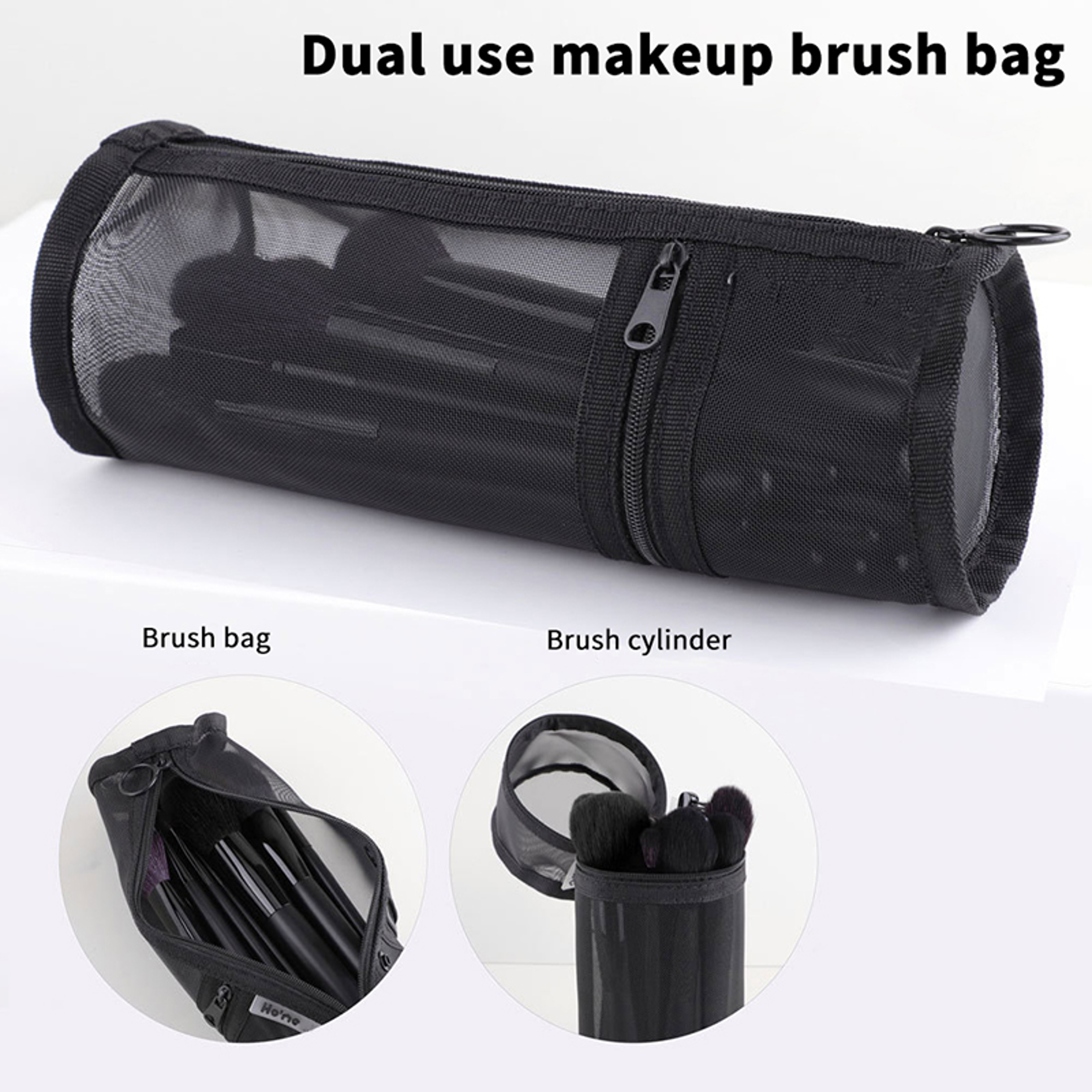 Stand Up Makeup Brush Holder Travel Mesh Makeup Brush Organizer Bag – view 2