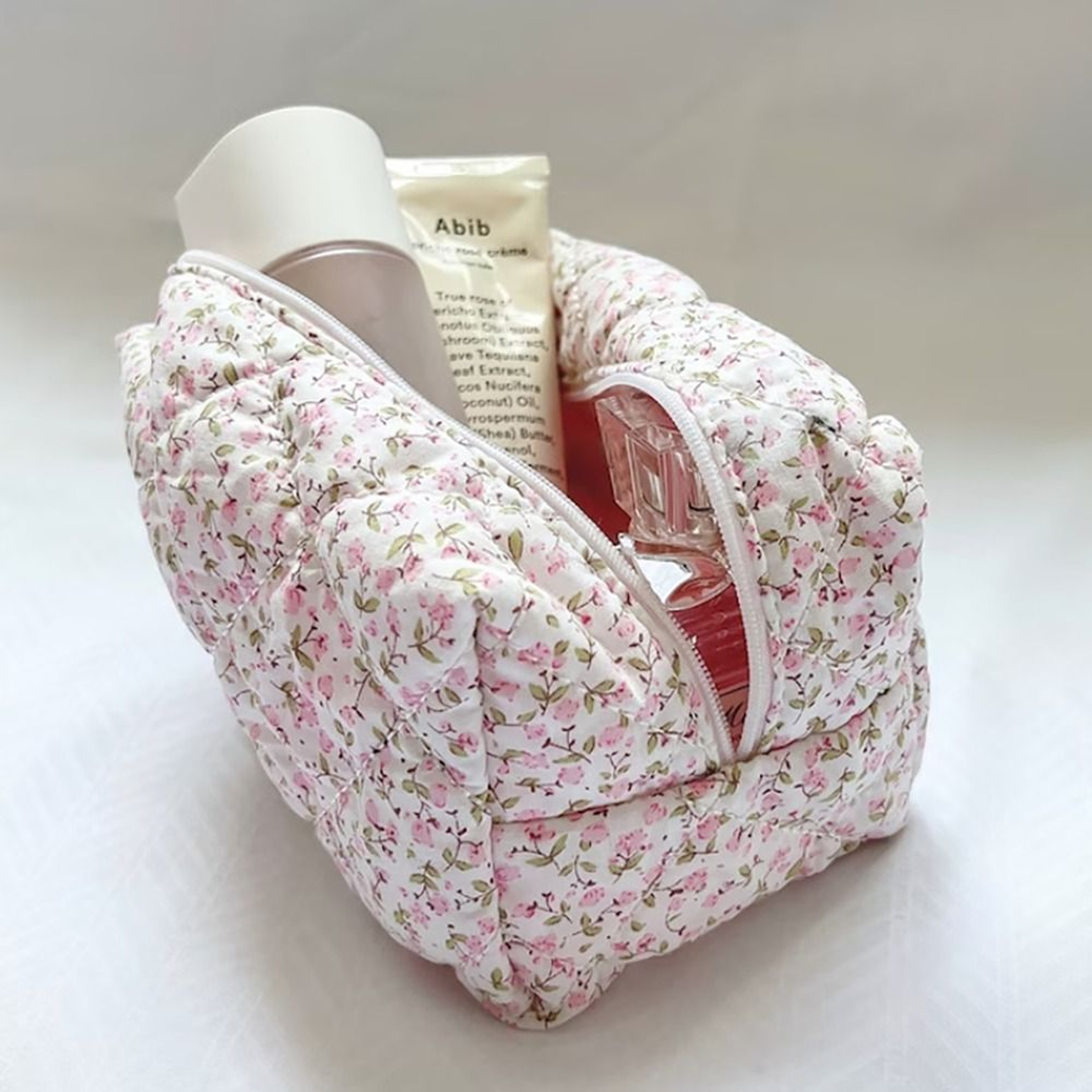 Floral Quilted Makeup Bag Large Travel Cosmetic Organizer for Women – view 1