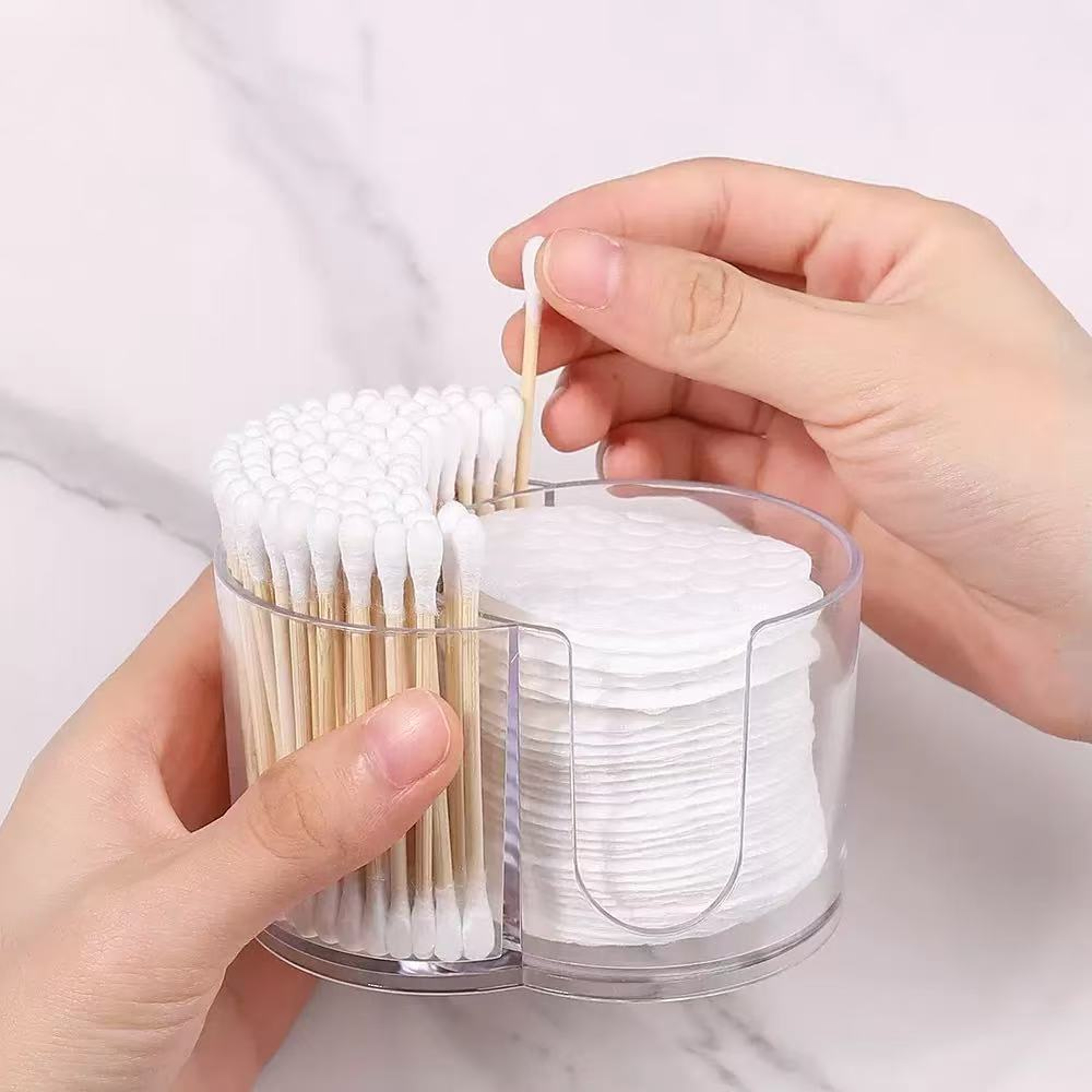 2 Section Q Tip Holder Dispenser and Cotton Pad Holder for Bathroom Vanity Storage – view 1
