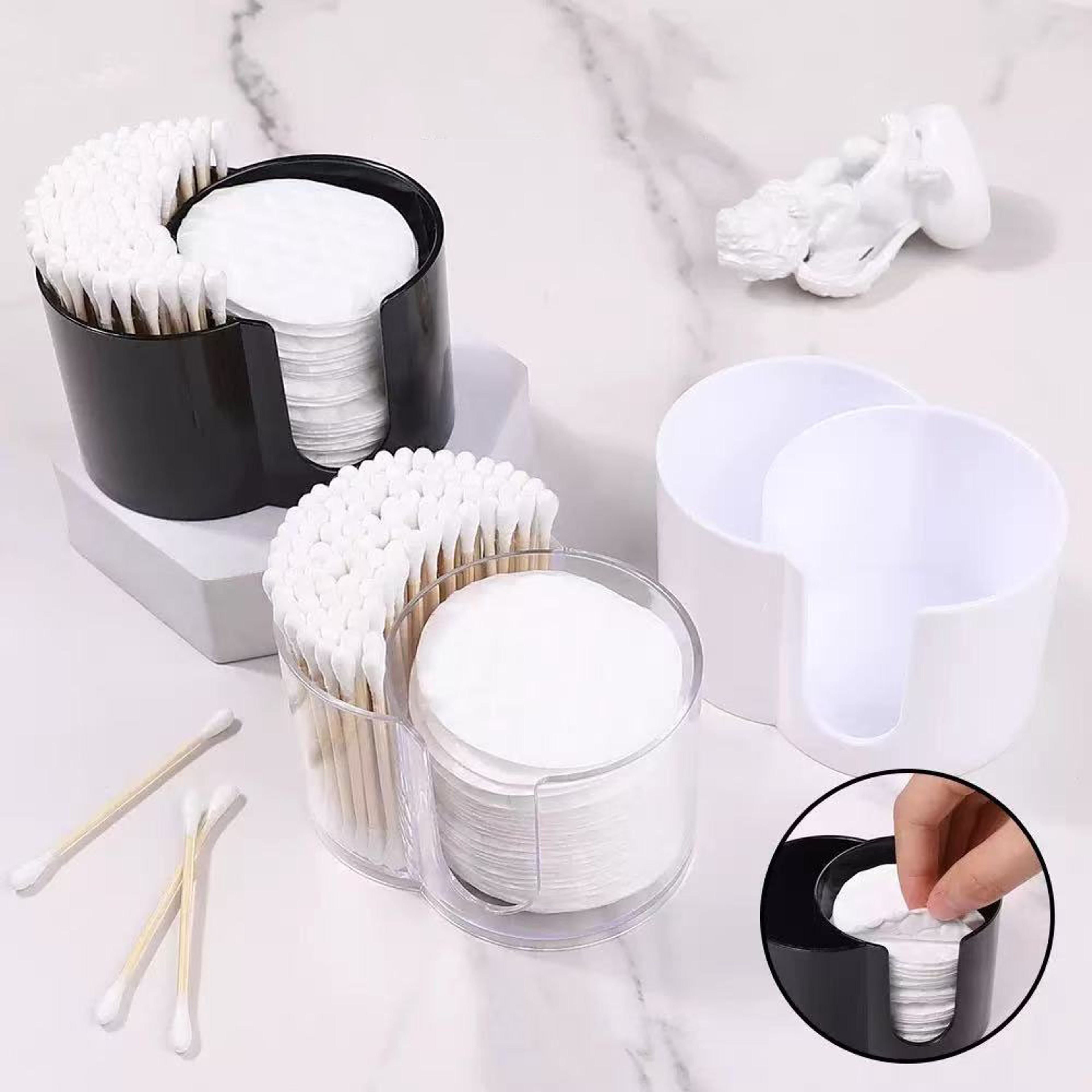 2 Section Q Tip Holder Dispenser and Cotton Pad Holder for Bathroom Vanity Storage – view 4