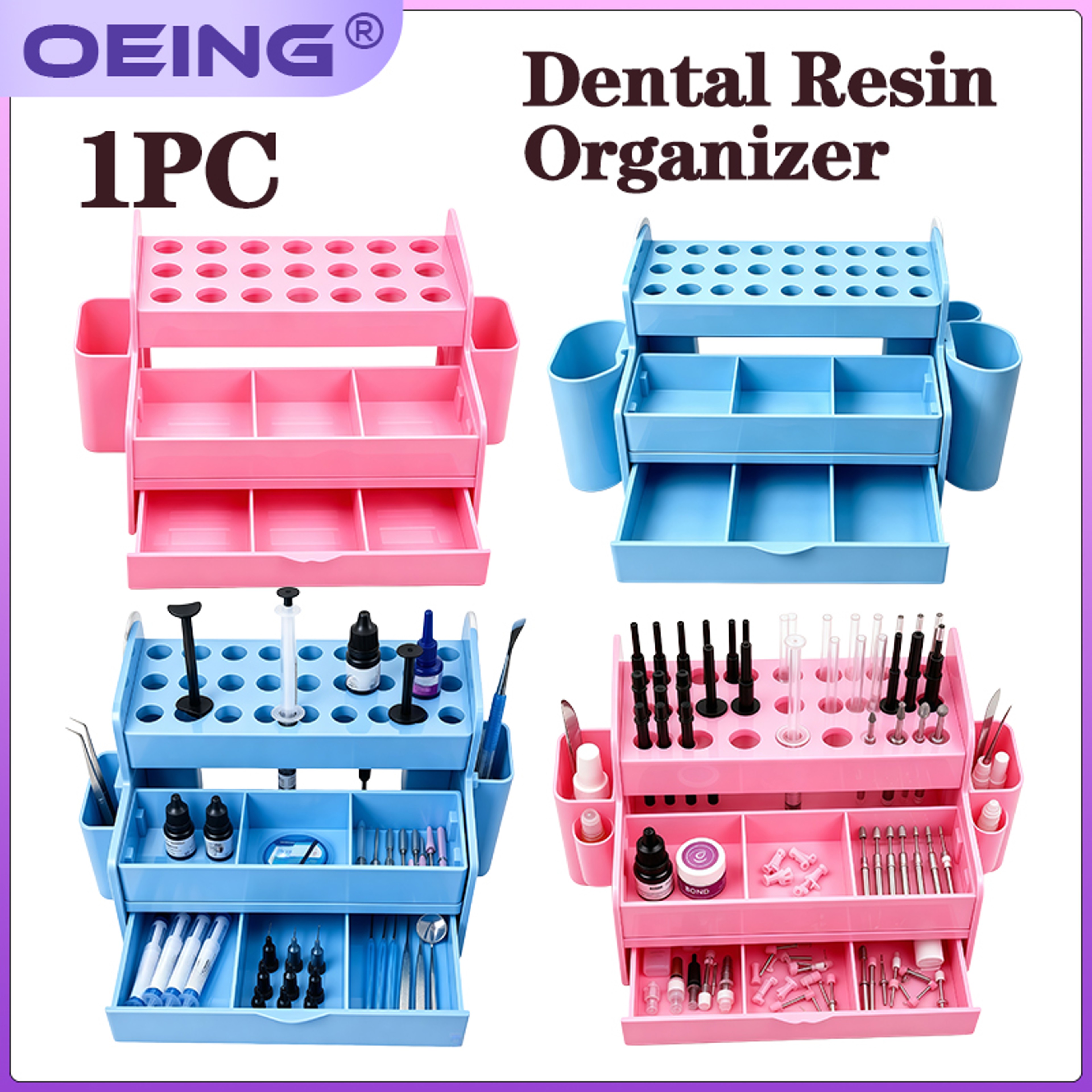 Dental Composite Organizer Resin Syringe Holder and Adhesive Applicator Storage Case – view 1