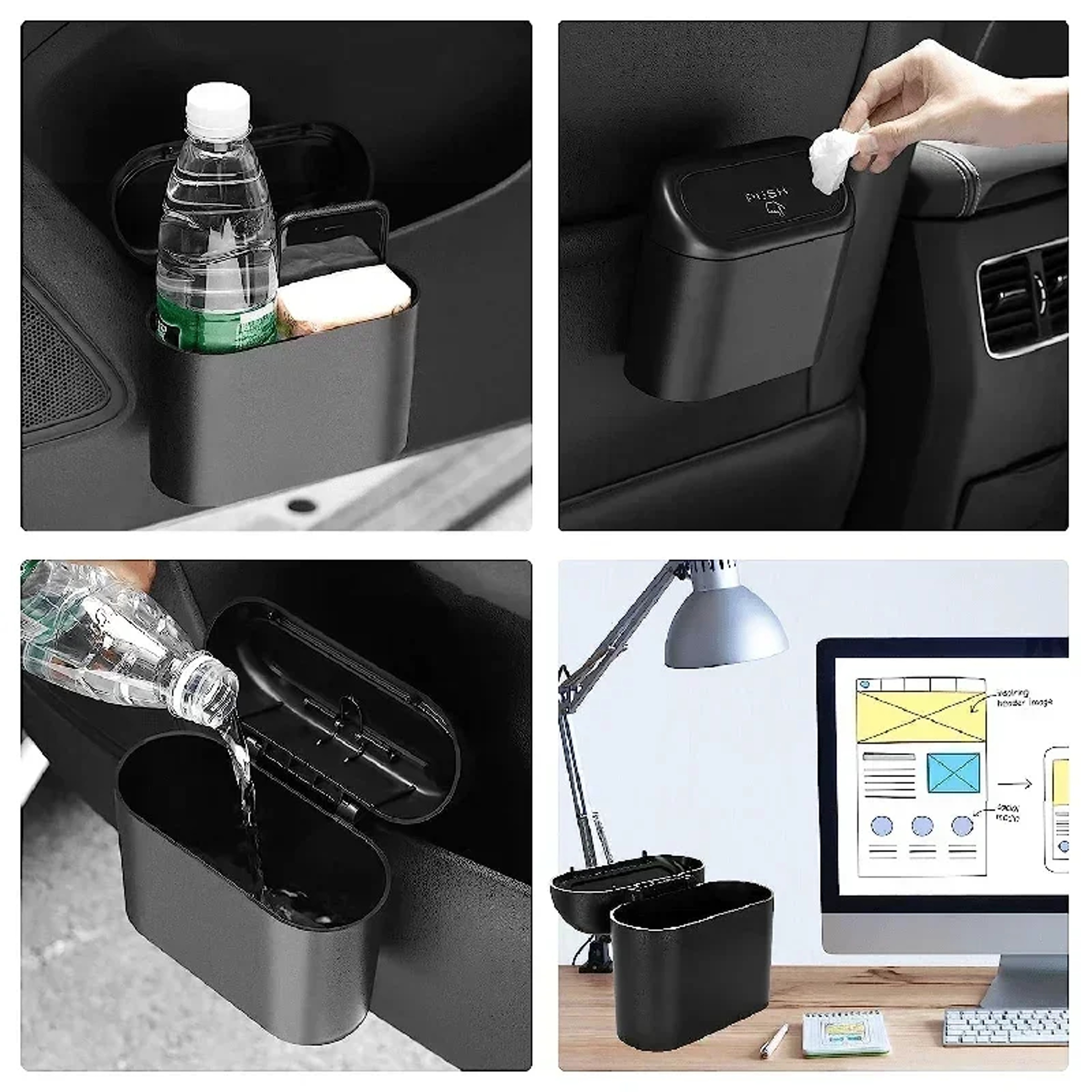 Compact Car Trash Can with Press Lid Hanging Car Garbage Bin for Doors and Seat Backs – view 2