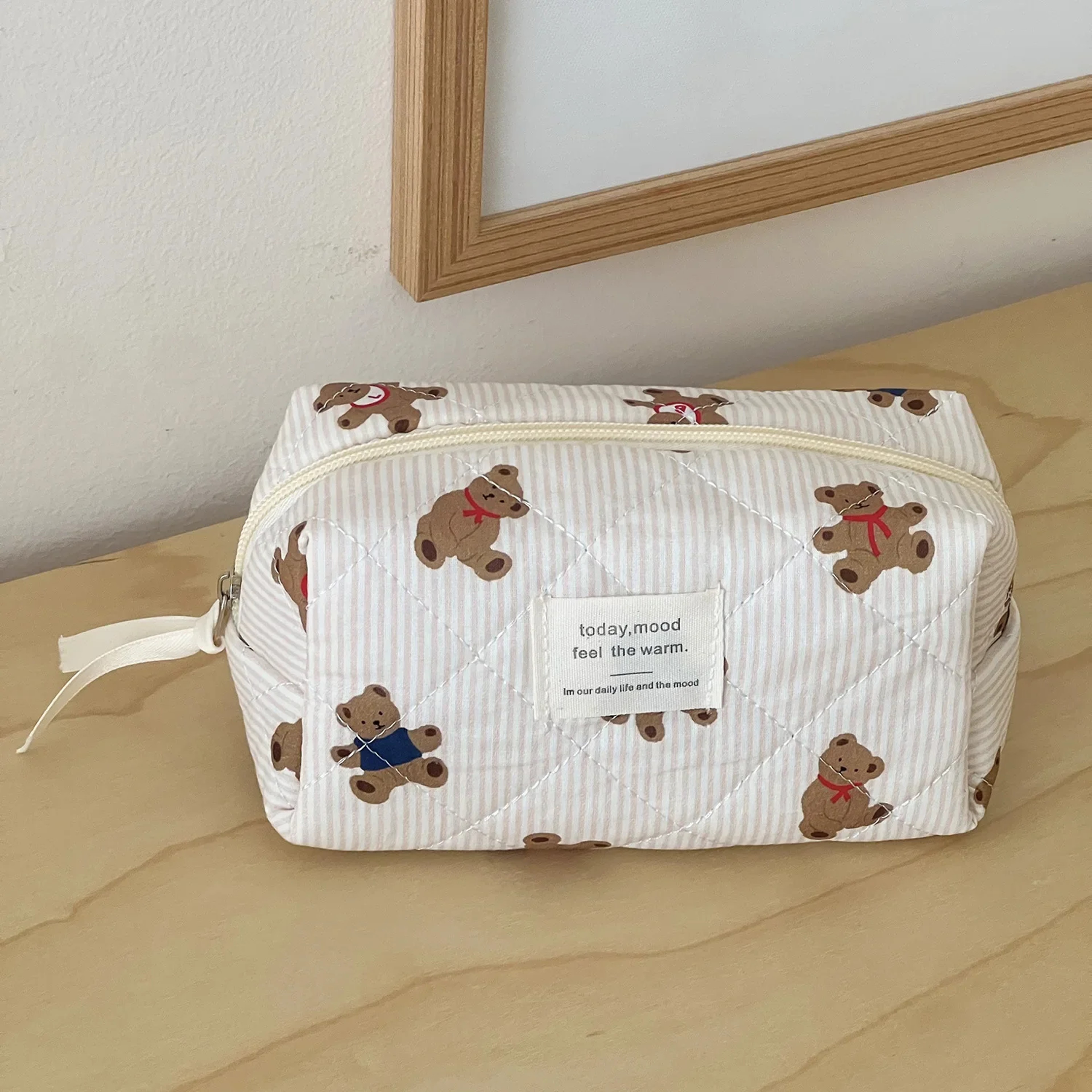 Cute Bear Quilted Makeup Bag Cotton Floral Travel Cosmetic Organizer for Women and Girls – view 15
