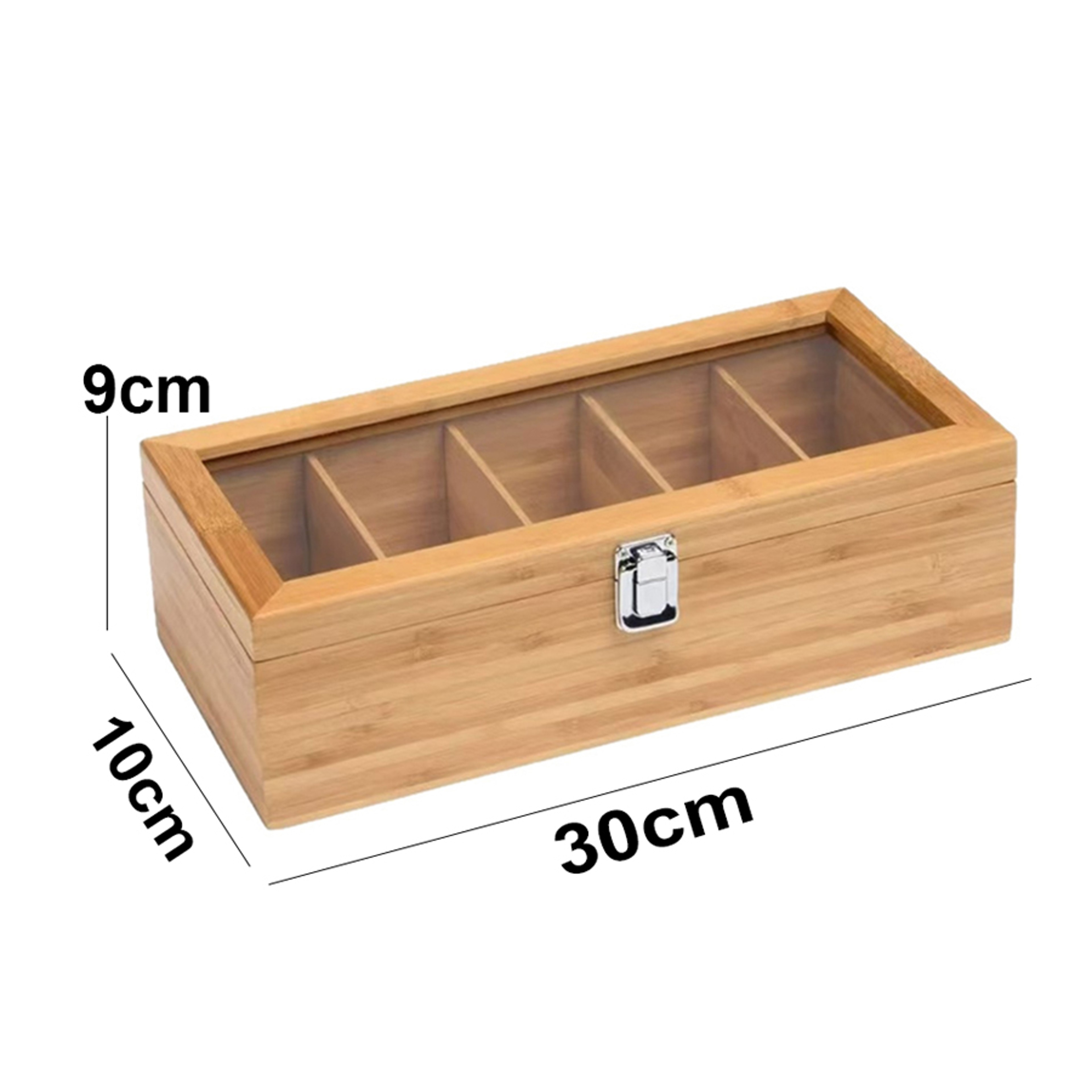 5 Compartment Bamboo Tea Box with Clear Lid and Tea Bag Organizer – view 5