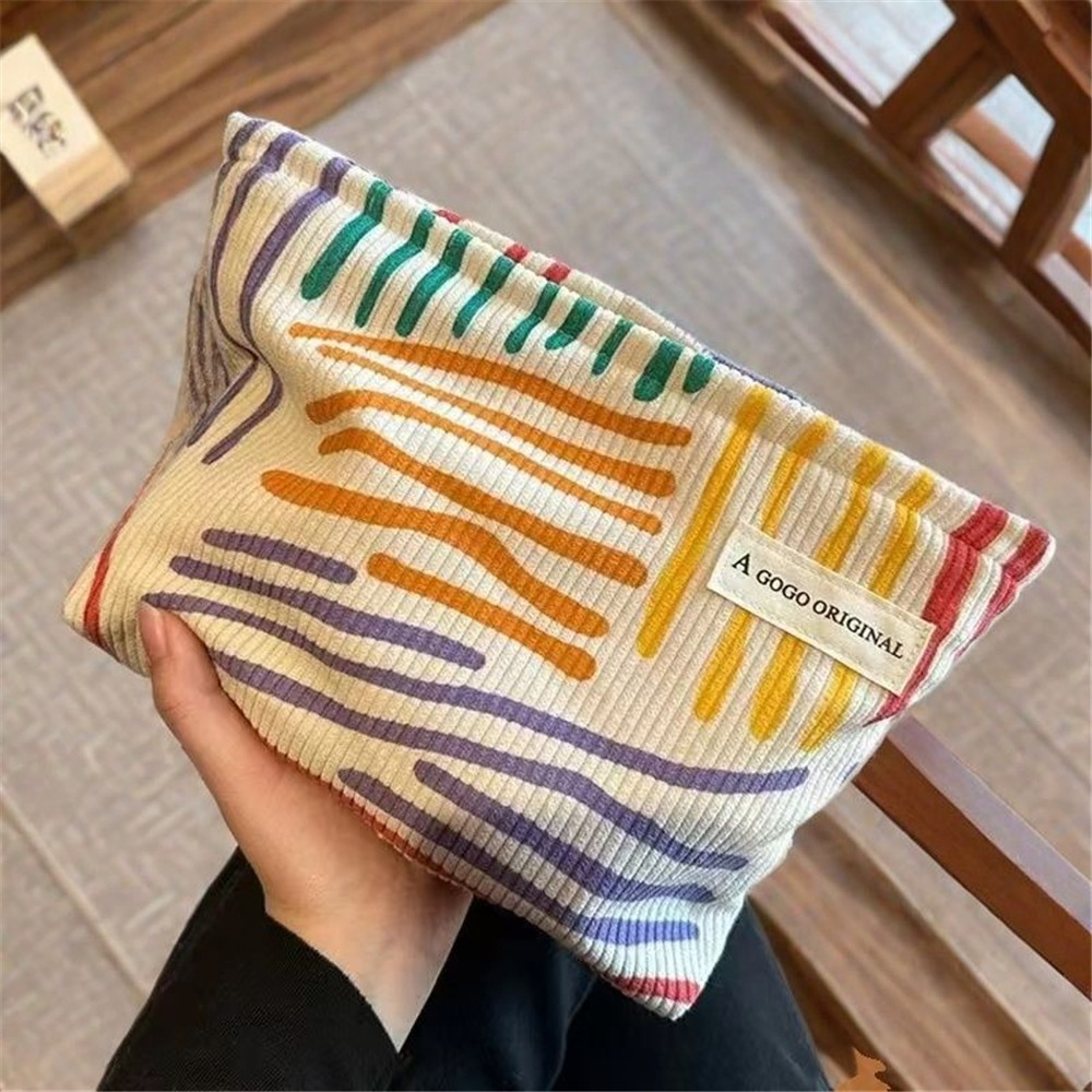 Floral Large Capacity Makeup Bag Corduroy Travel Cosmetic Organizer for Women – view 10