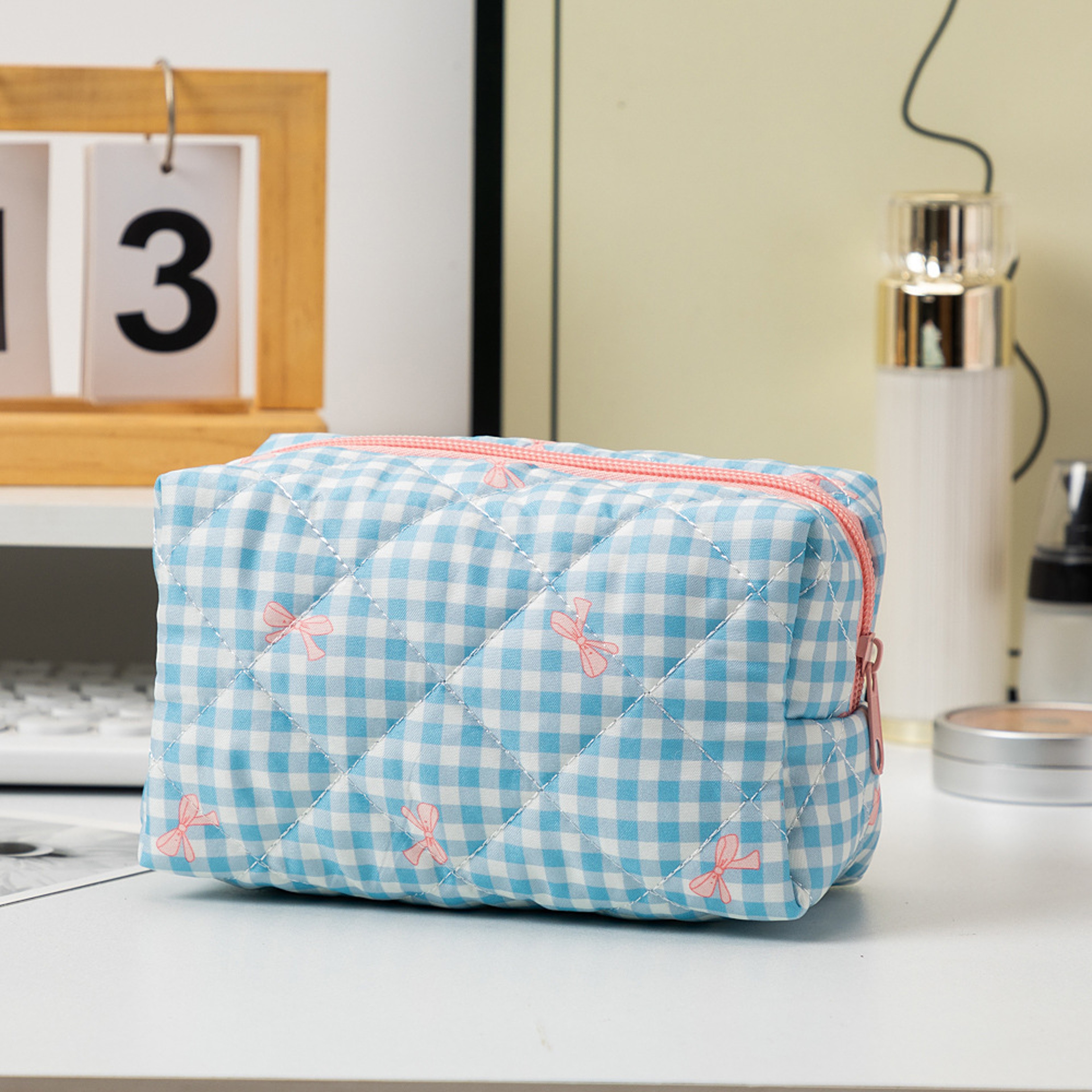 Large Floral Makeup Bag Cotton Travel Cosmetic Bag with Bow Print – view 8