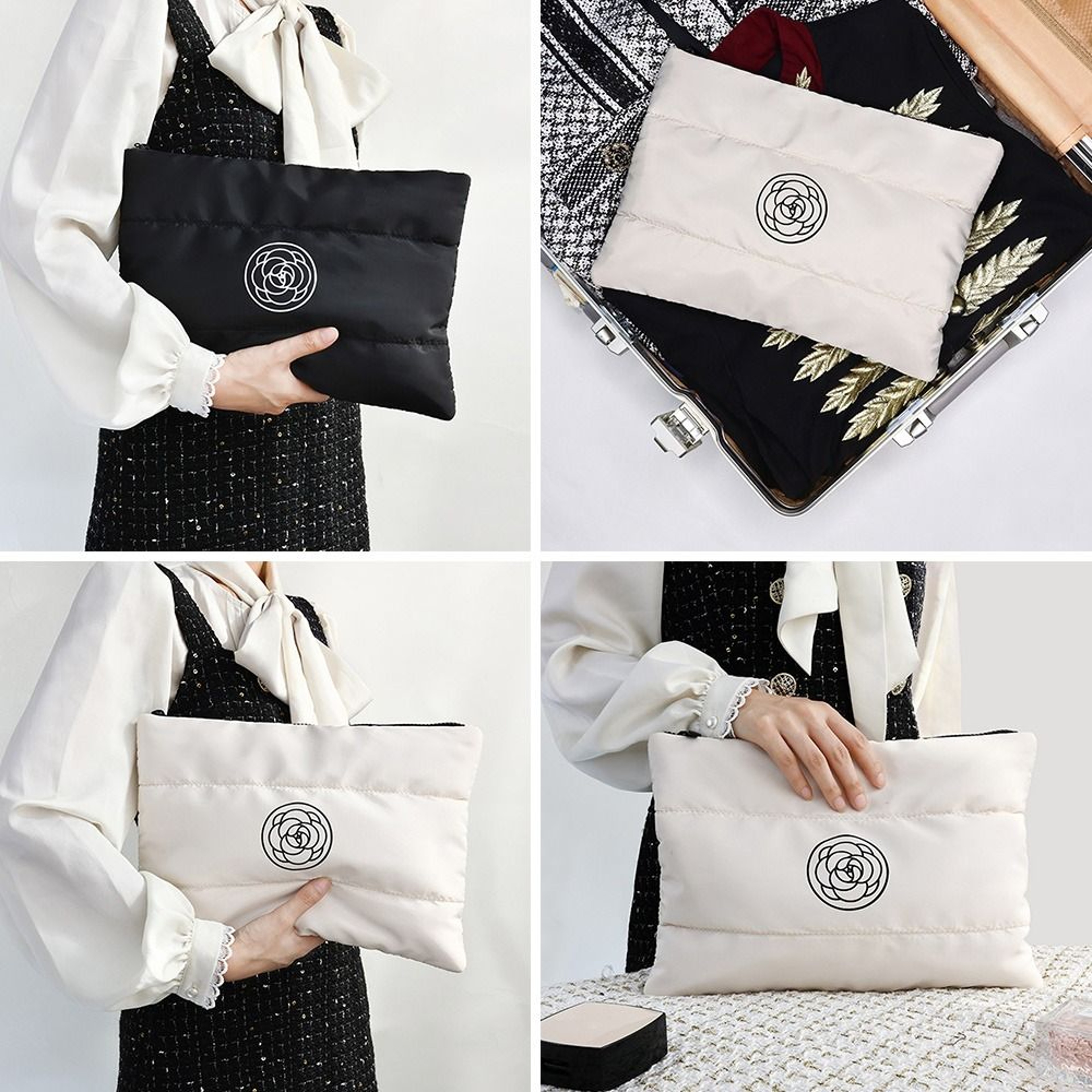 Large Quilted Makeup Bag Cotton Travel Cosmetic Bag for Makeup and Toiletries – view 2