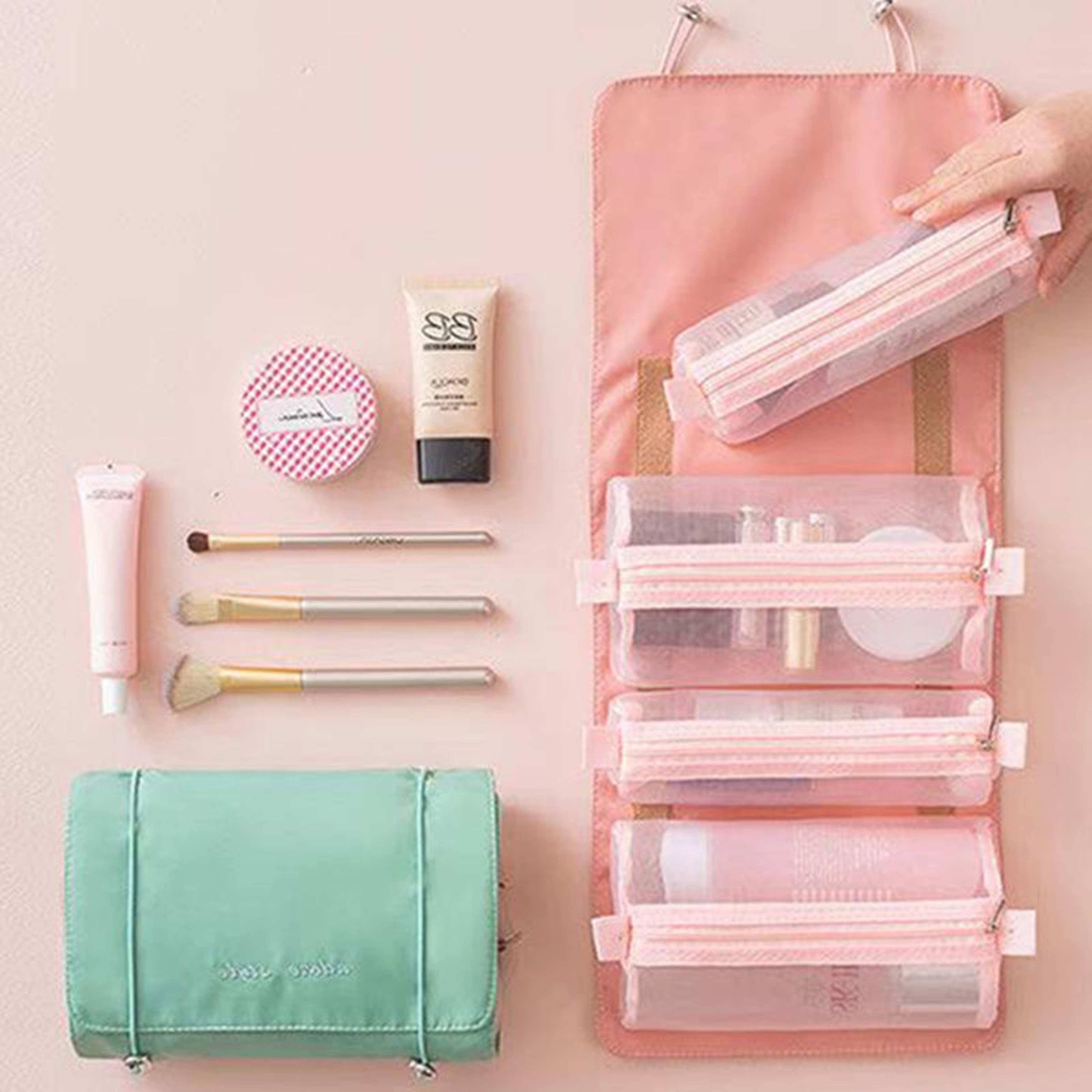 Travel Makeup Bag With Detachable Mesh Cosmetic Pouches 3
