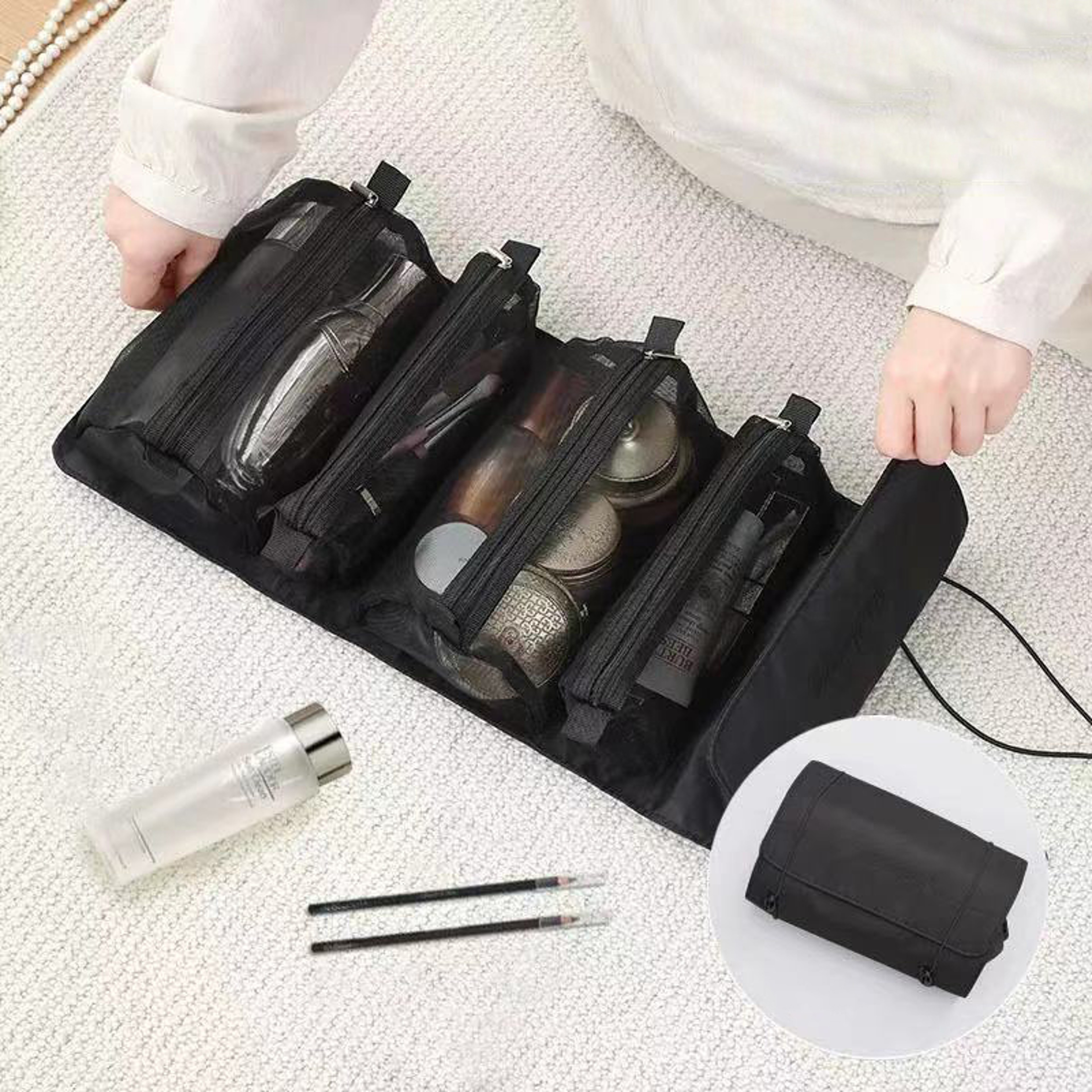 Travel Makeup Bag With Detachable Mesh Cosmetic Pouches 6