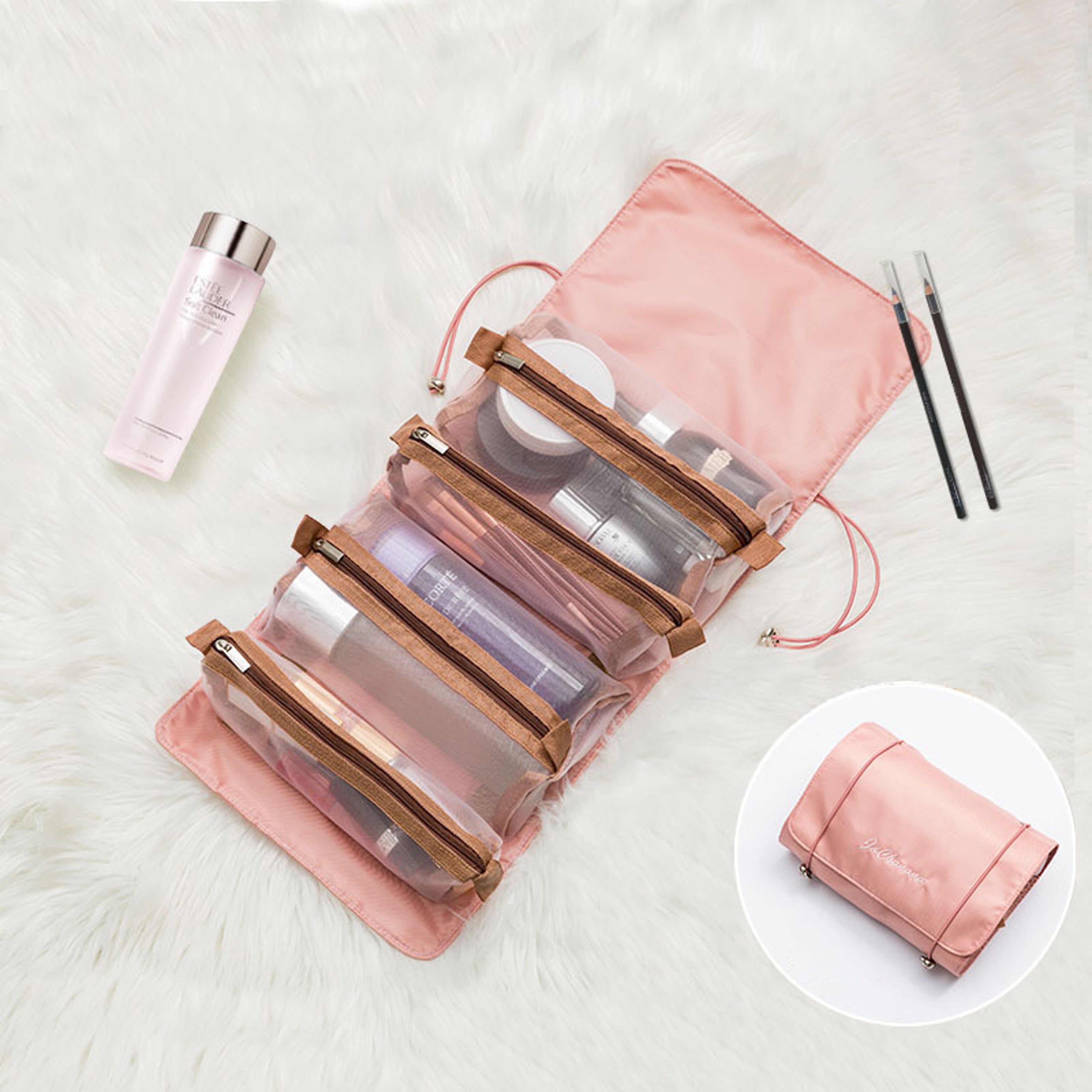 Travel Makeup Bag With Detachable Mesh Cosmetic Pouches 7