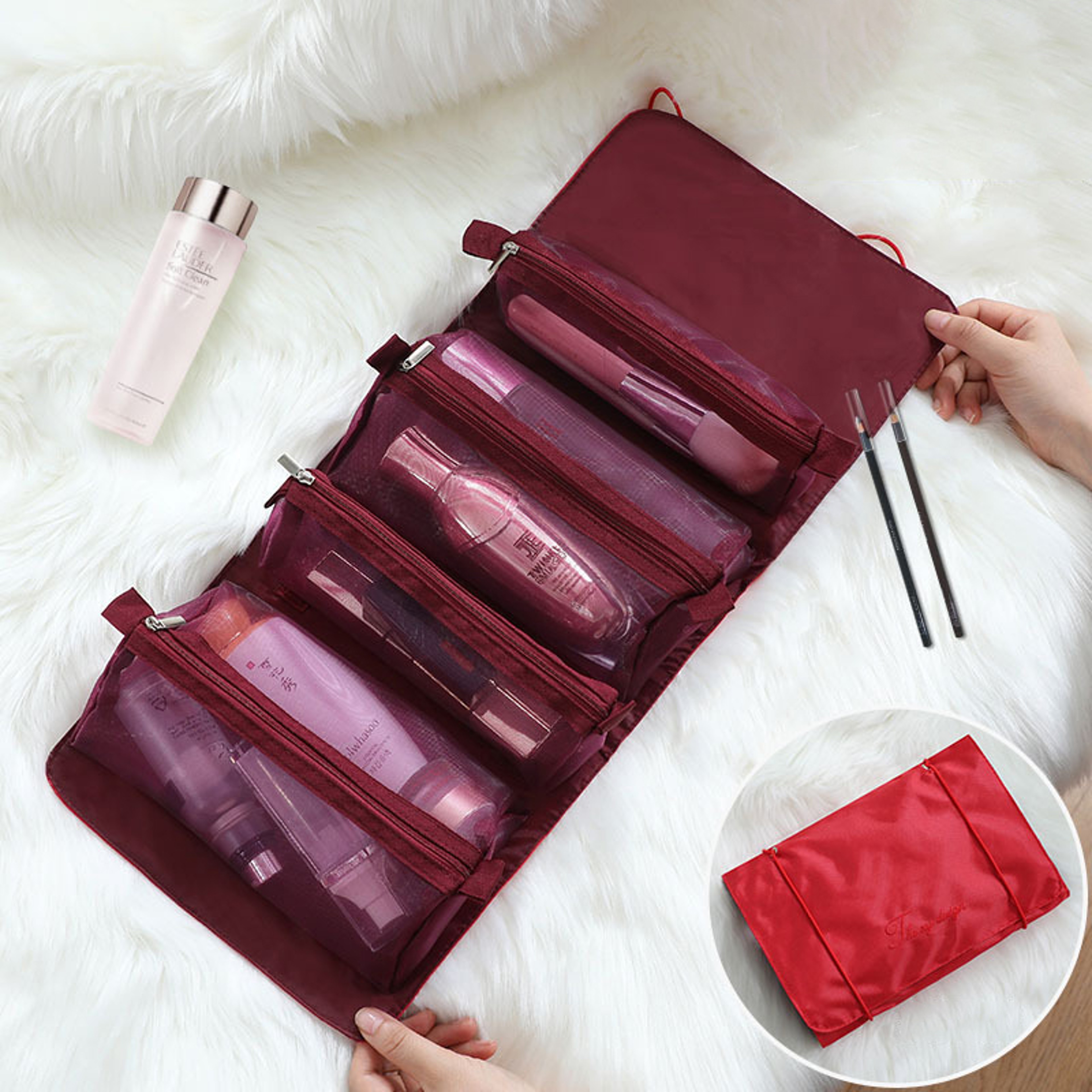 Travel Makeup Bag With Detachable Mesh Cosmetic Pouches 9