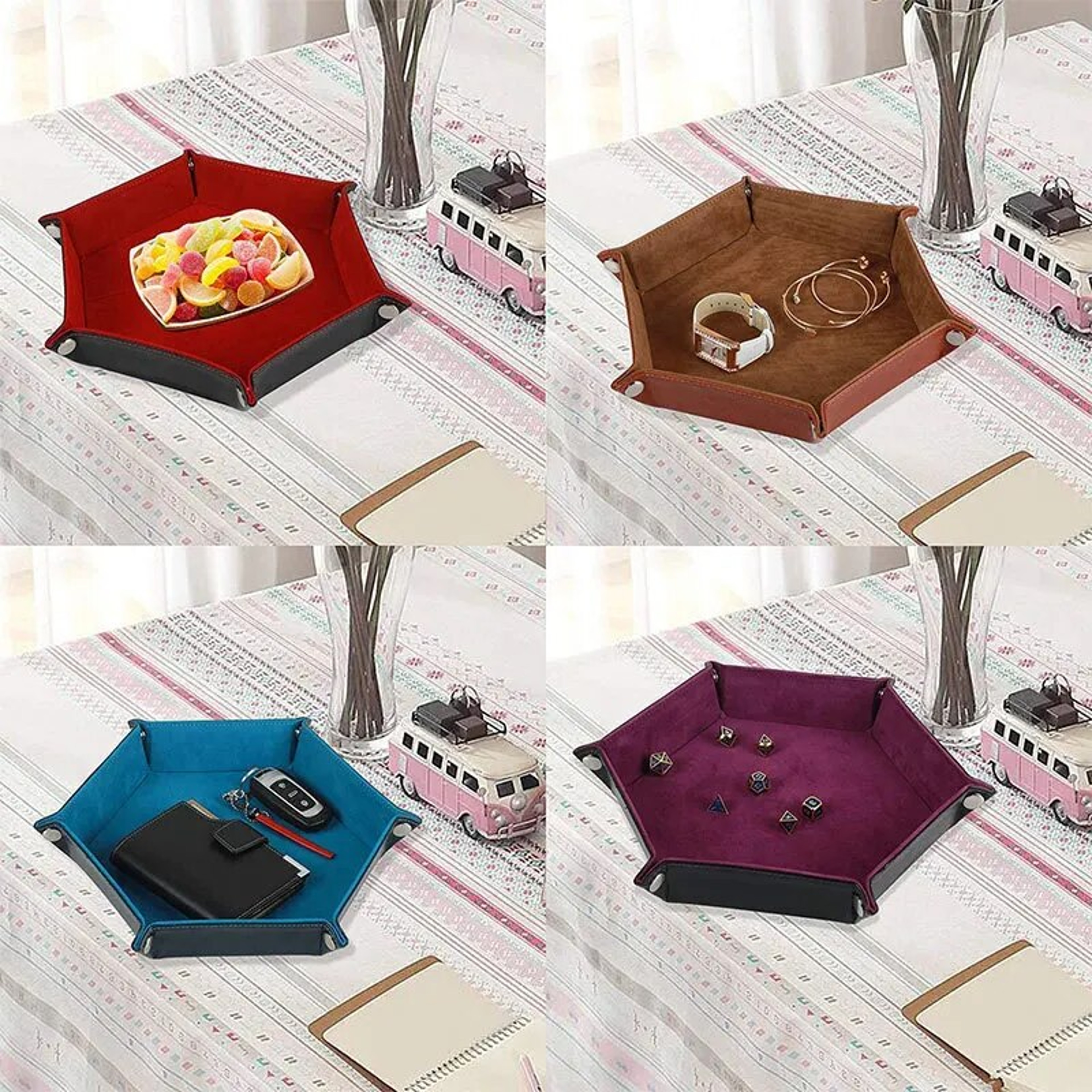 Foldable Hexagonal Dice Tray with PU Leather Velvet Surface for DND RPG and Board Games – view 3