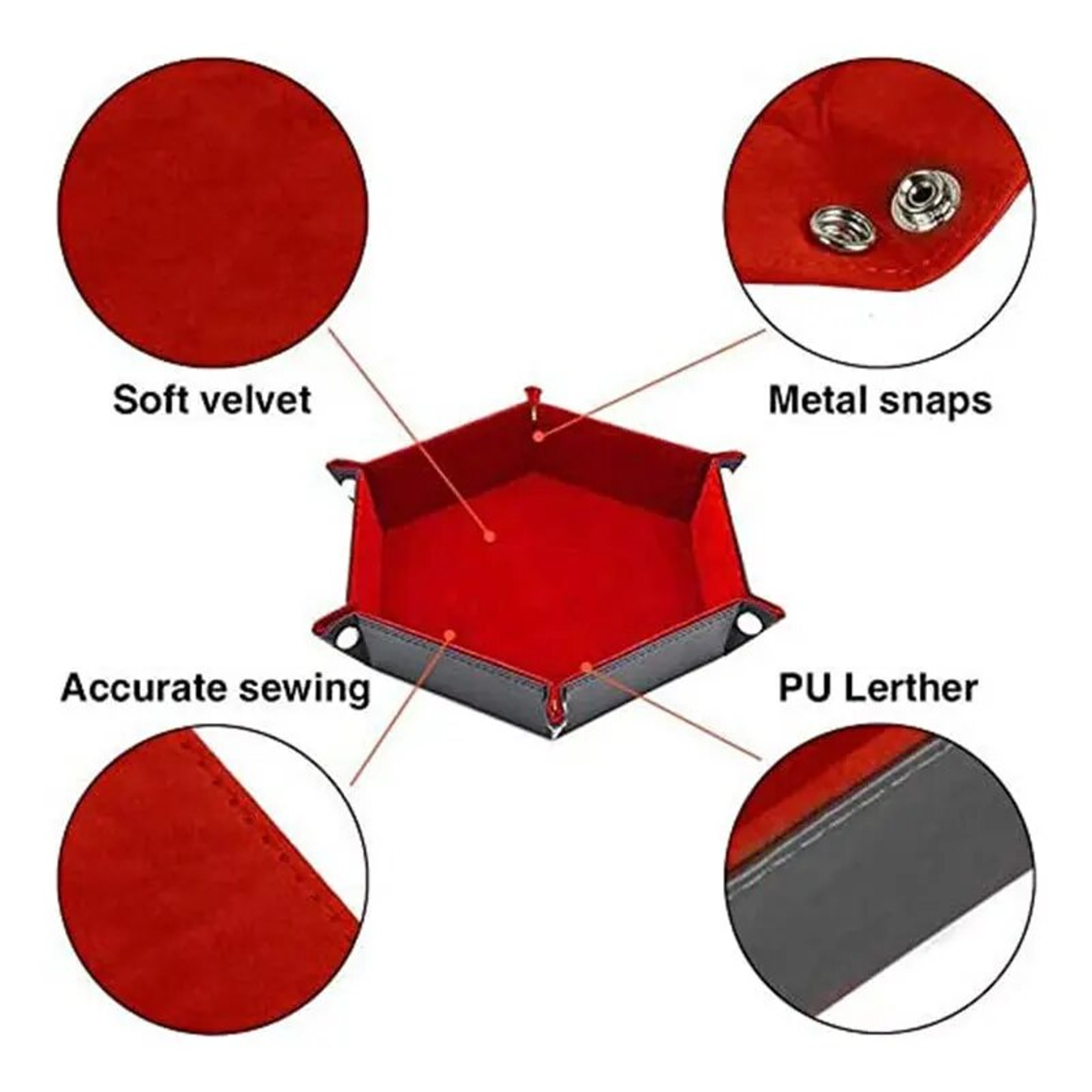 Foldable Hexagonal Dice Tray with PU Leather Velvet Surface for DND RPG and Board Games – view 5