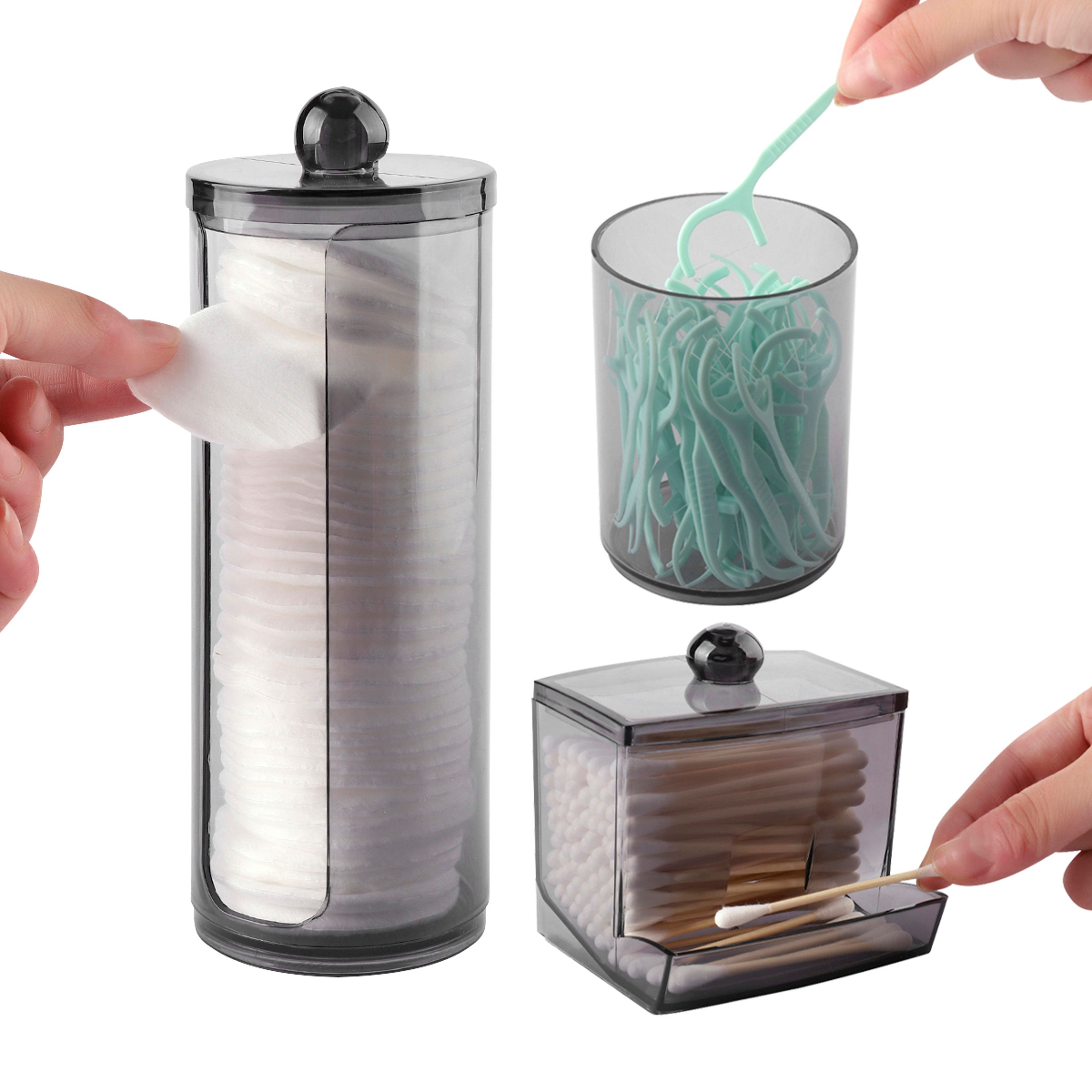 Clear Acrylic Qtip Holder with Lid Cotton Pad Organizer for Bathroom Vanity – view 2