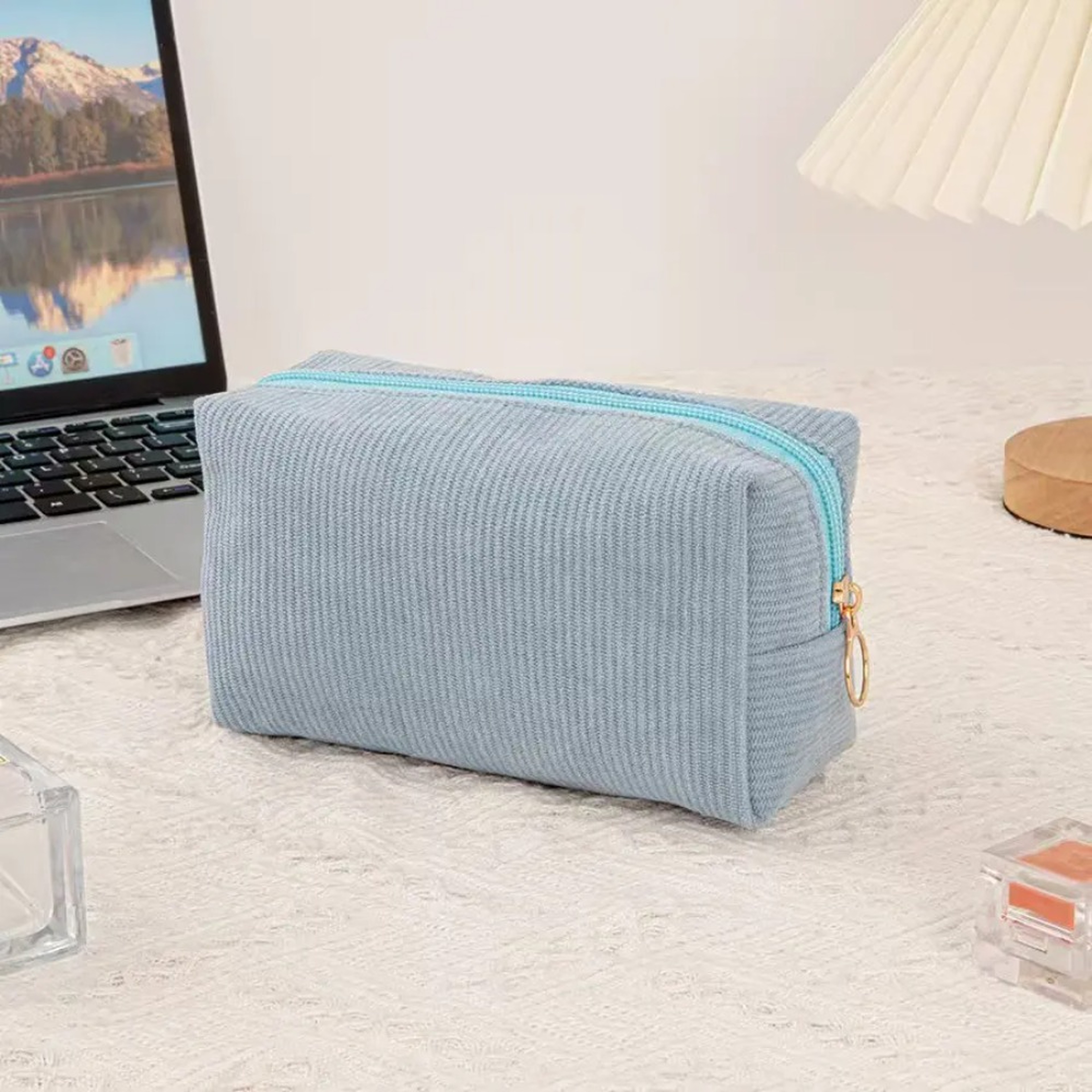 Corduroy Makeup Bag Spacious Travel Cosmetic Bag with Waterproof Lining – view 2