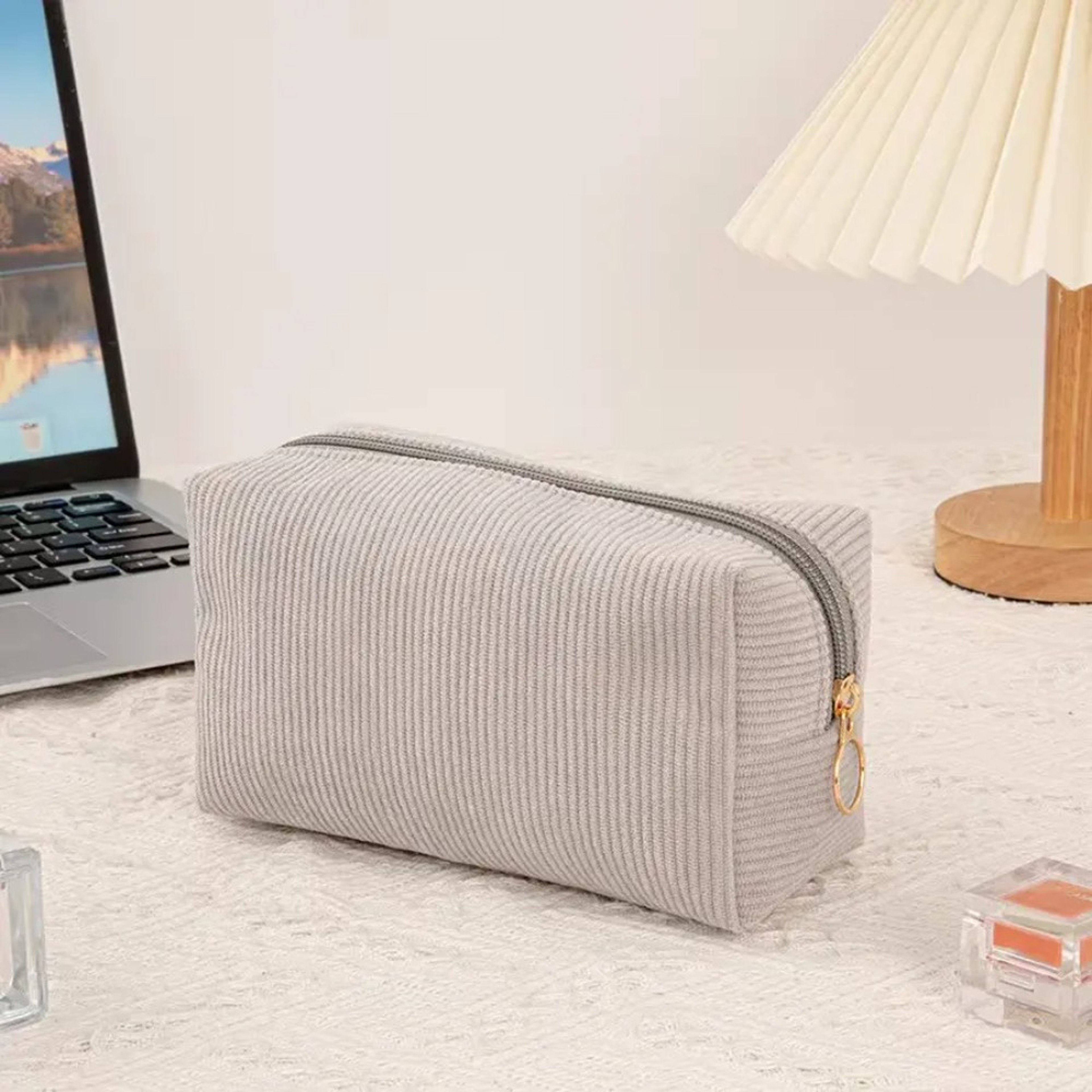 Corduroy Makeup Bag Spacious Travel Cosmetic Bag with Waterproof Lining – view 5