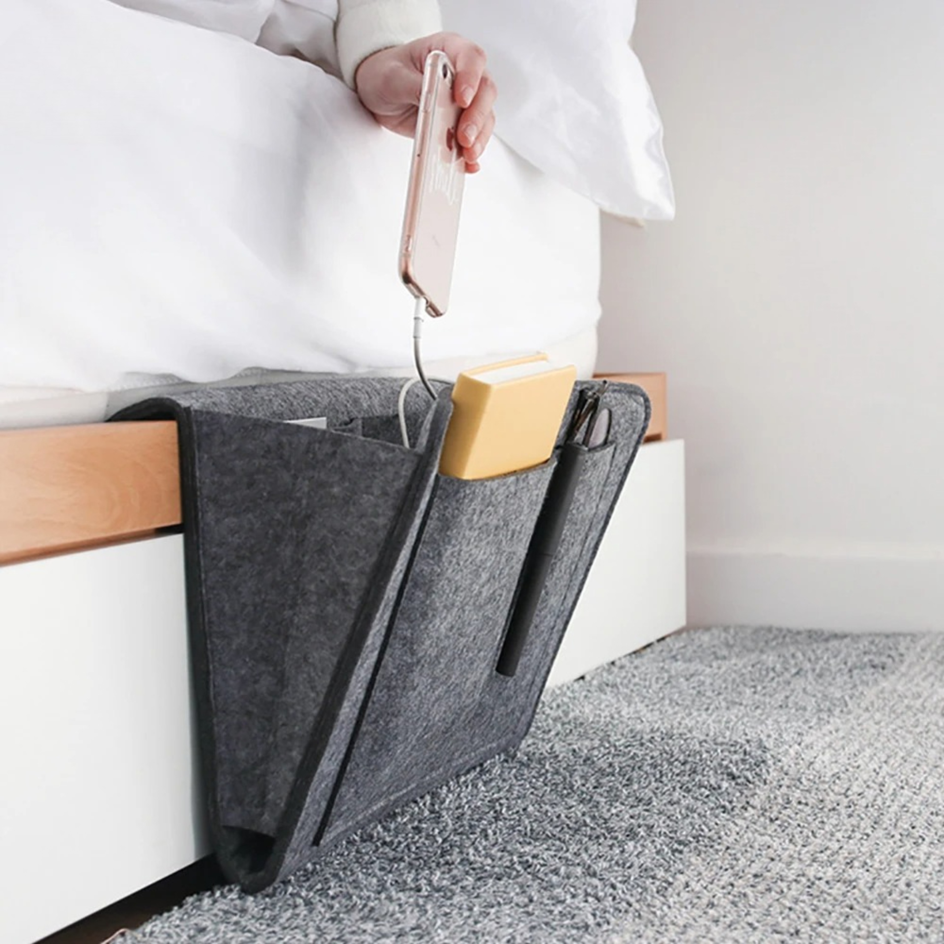 Felt Bedside Caddy Organizer Under Mattress Storage Pocket For Bed And Sofa 0