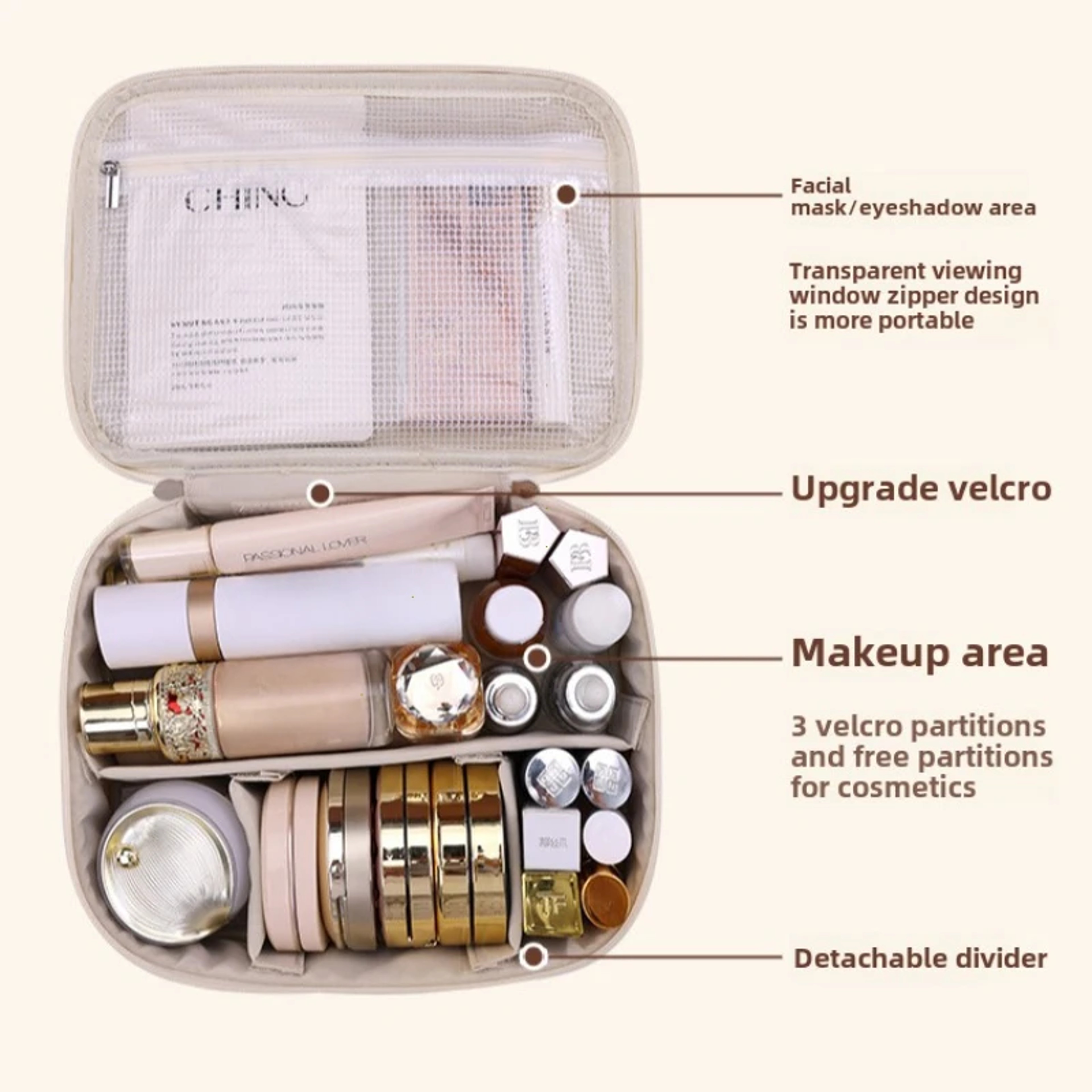 LuxeCarry Large Capacity Travel Makeup Bag PU Leather Cosmetic Organizer For Women 5