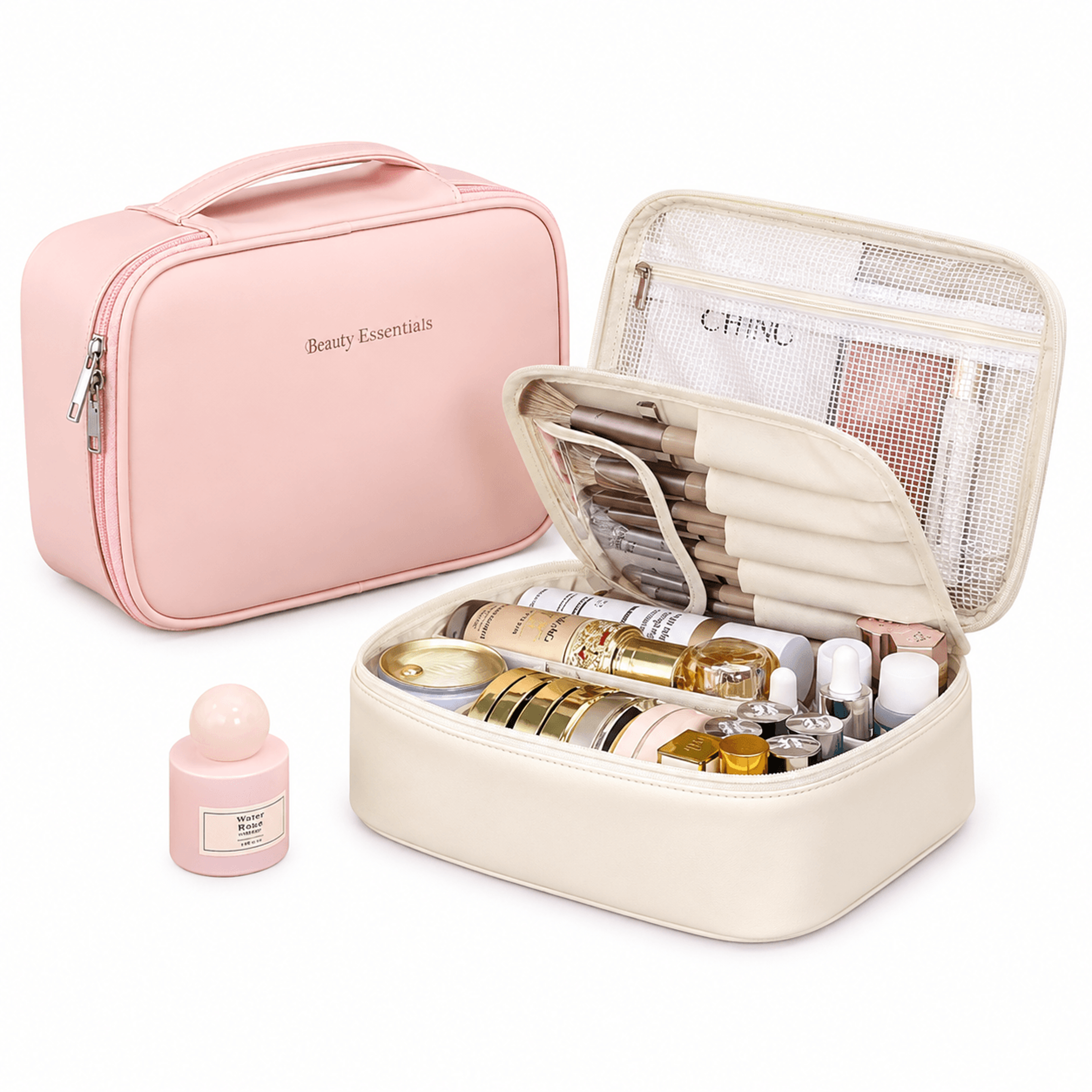 LuxeCarry Large Capacity Travel Makeup Bag PU Leather Cosmetic Organizer For Women 0