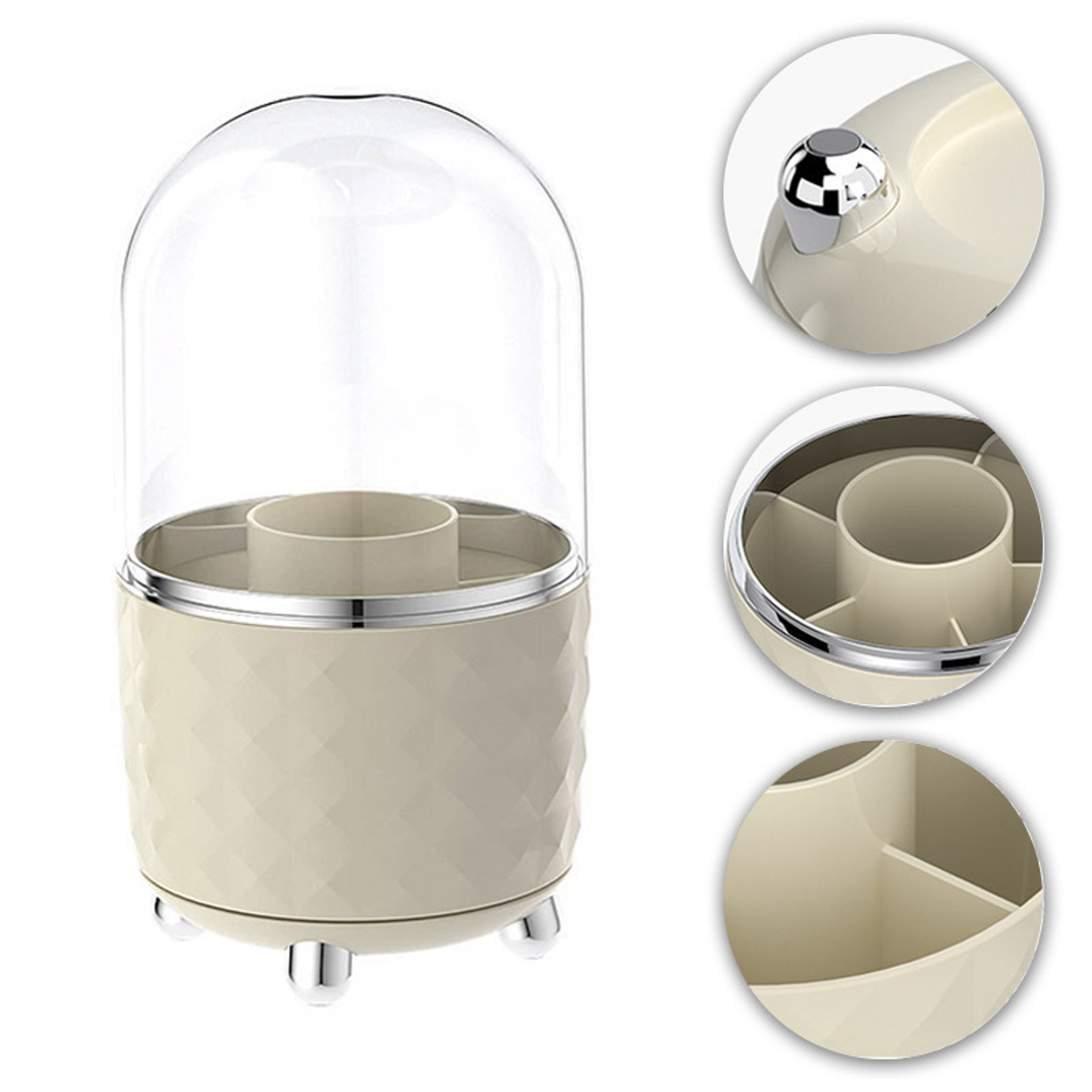 360 Rotating Makeup Brush Organizer With Dustproof Lid And Cosmetic Storage Compartments 0