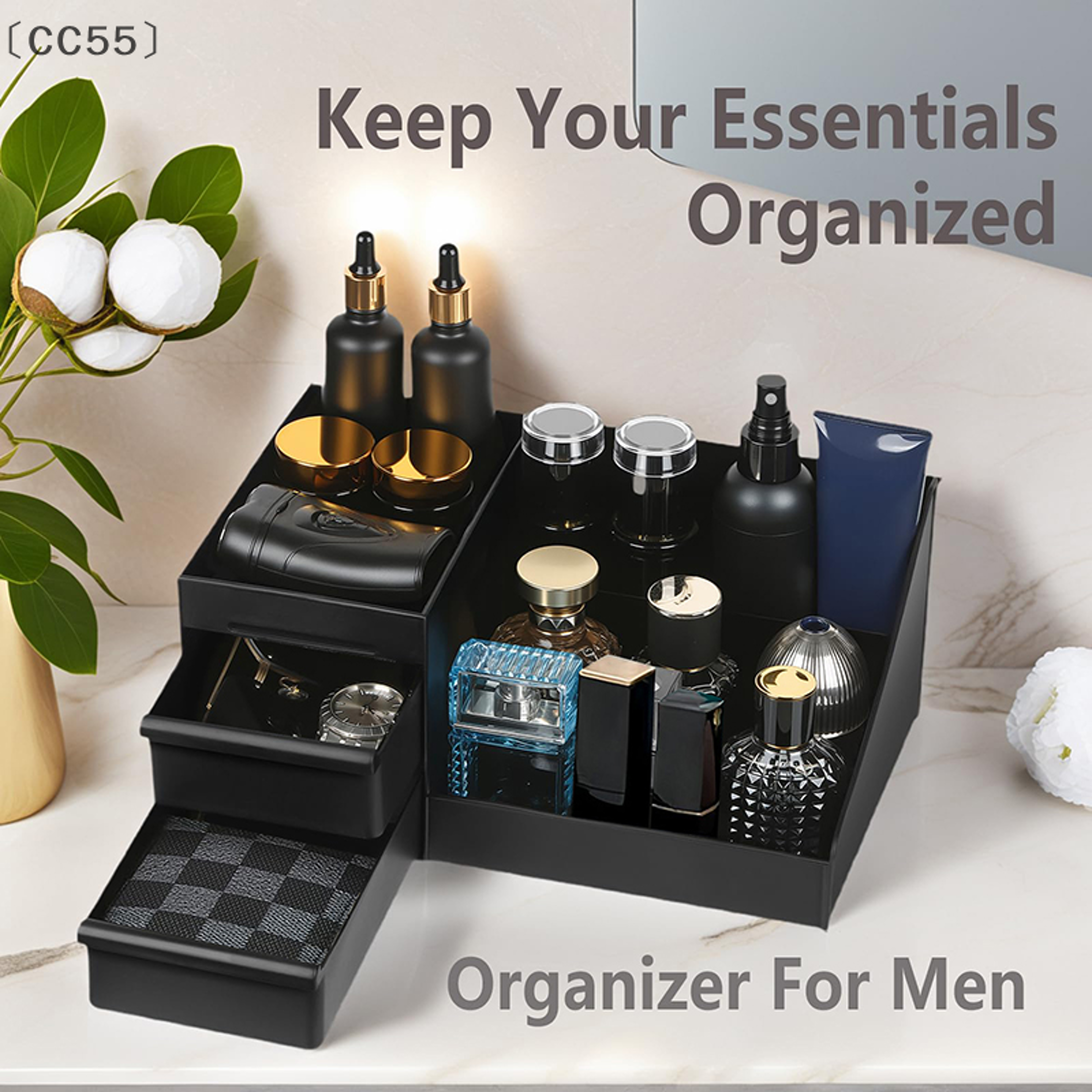 Mens Cologne Organizer with Drawers, Perfume Stand and Dresser Countertop Storage – view 3
