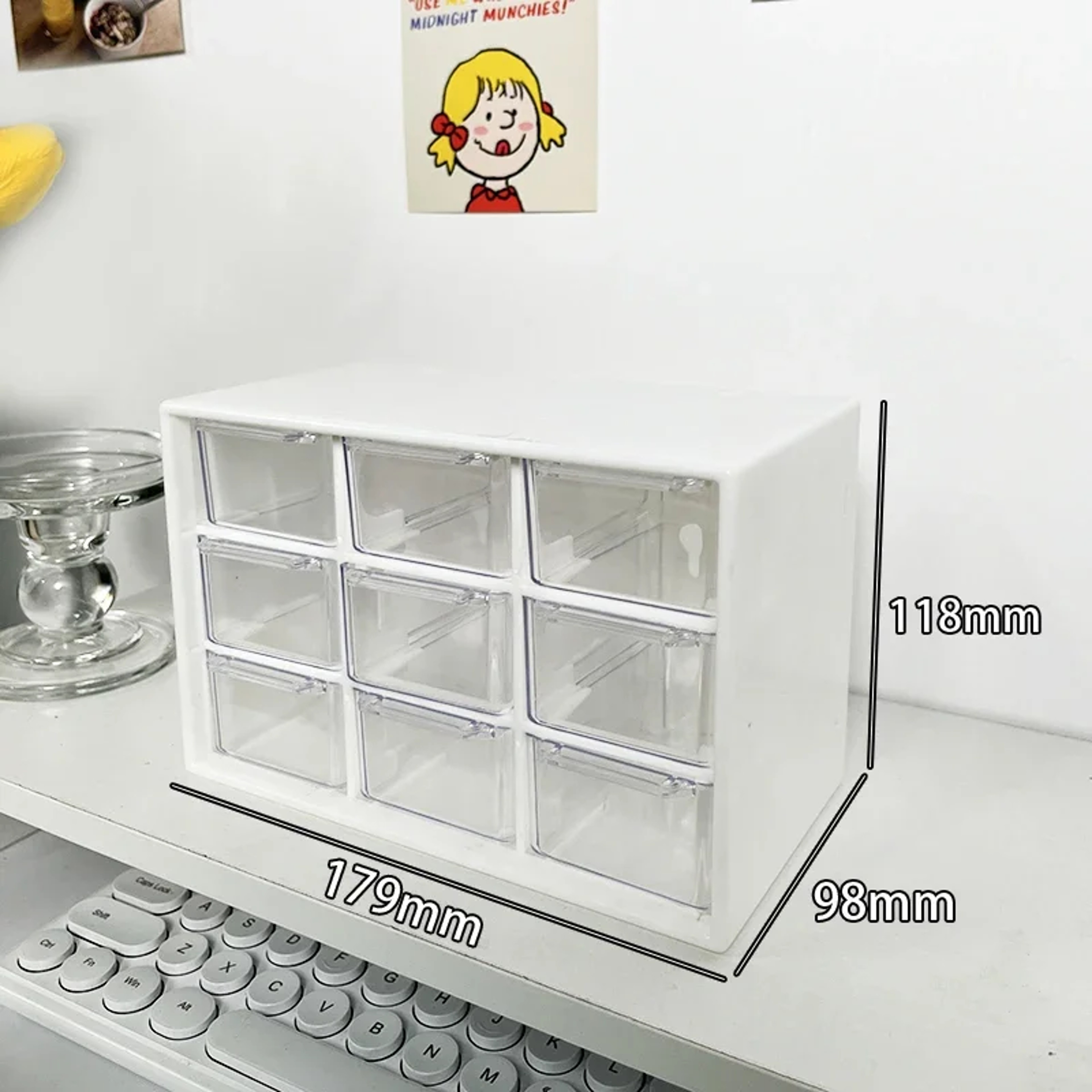9 Grid Desk Organizer With Drawers Transparent Wall Mount Small Parts Storage Box 6