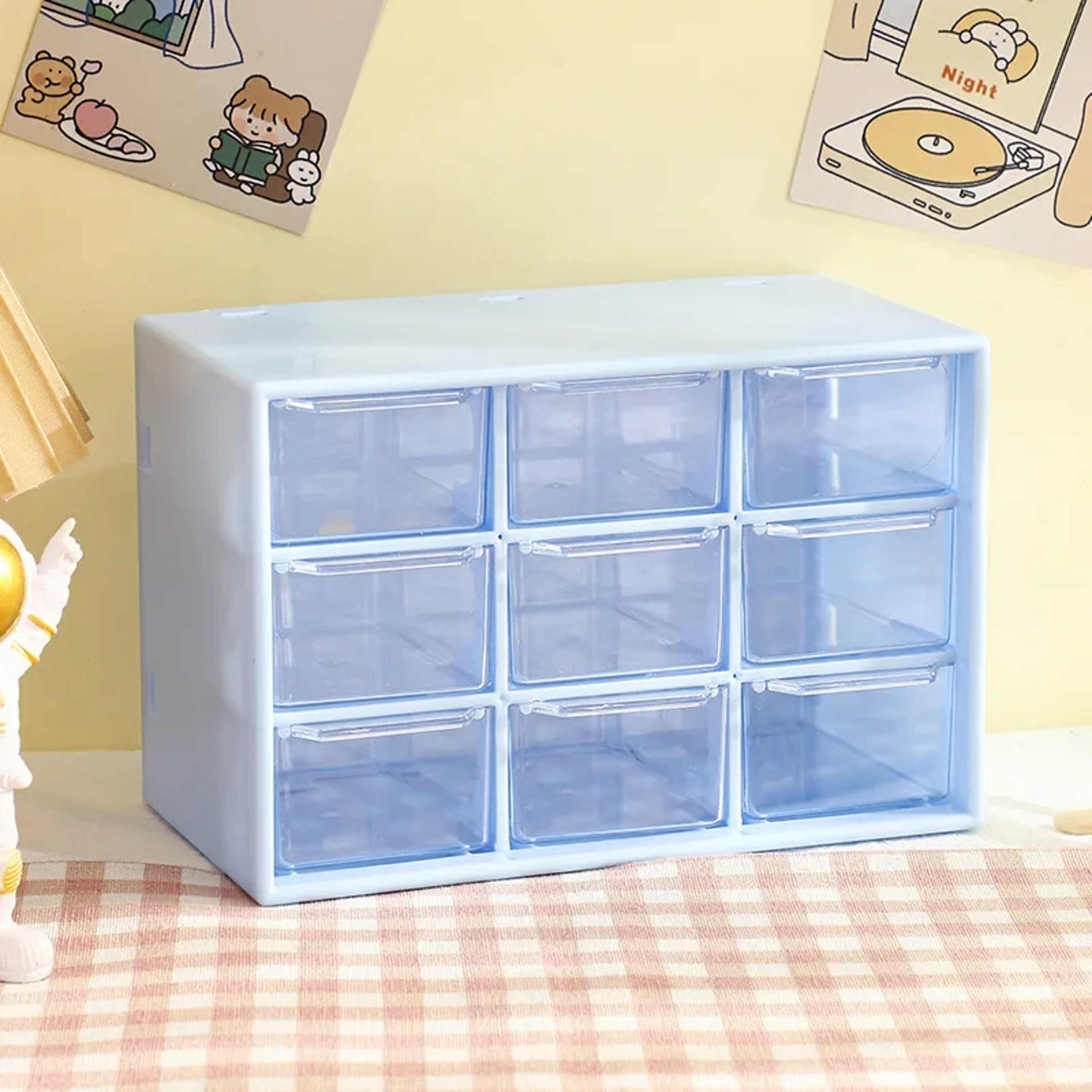 9 Grid Desk Organizer With Drawers Transparent Wall Mount Small Parts Storage Box 12