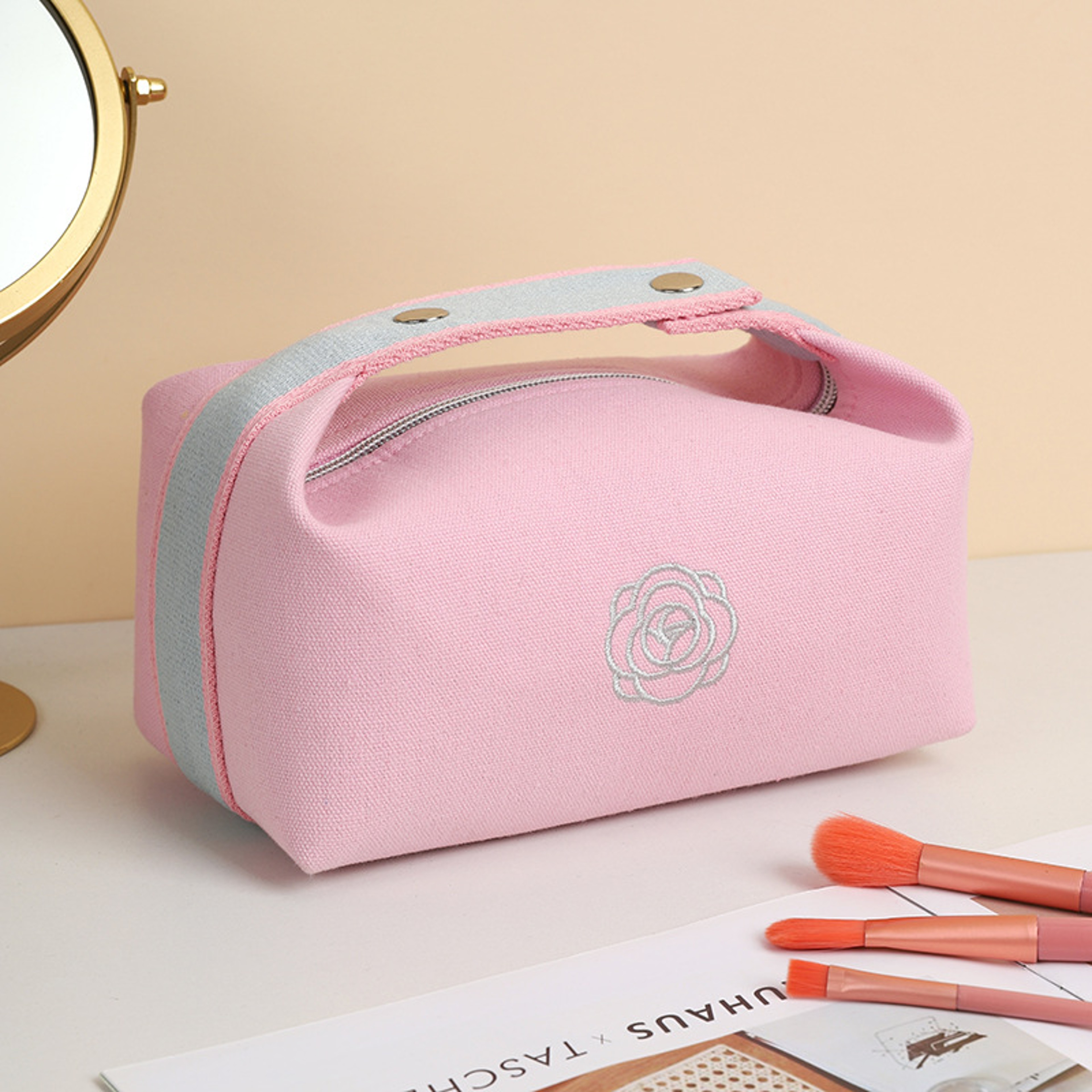 Floral Canvas Makeup Bag Travel Cosmetic Organizer For Women 5