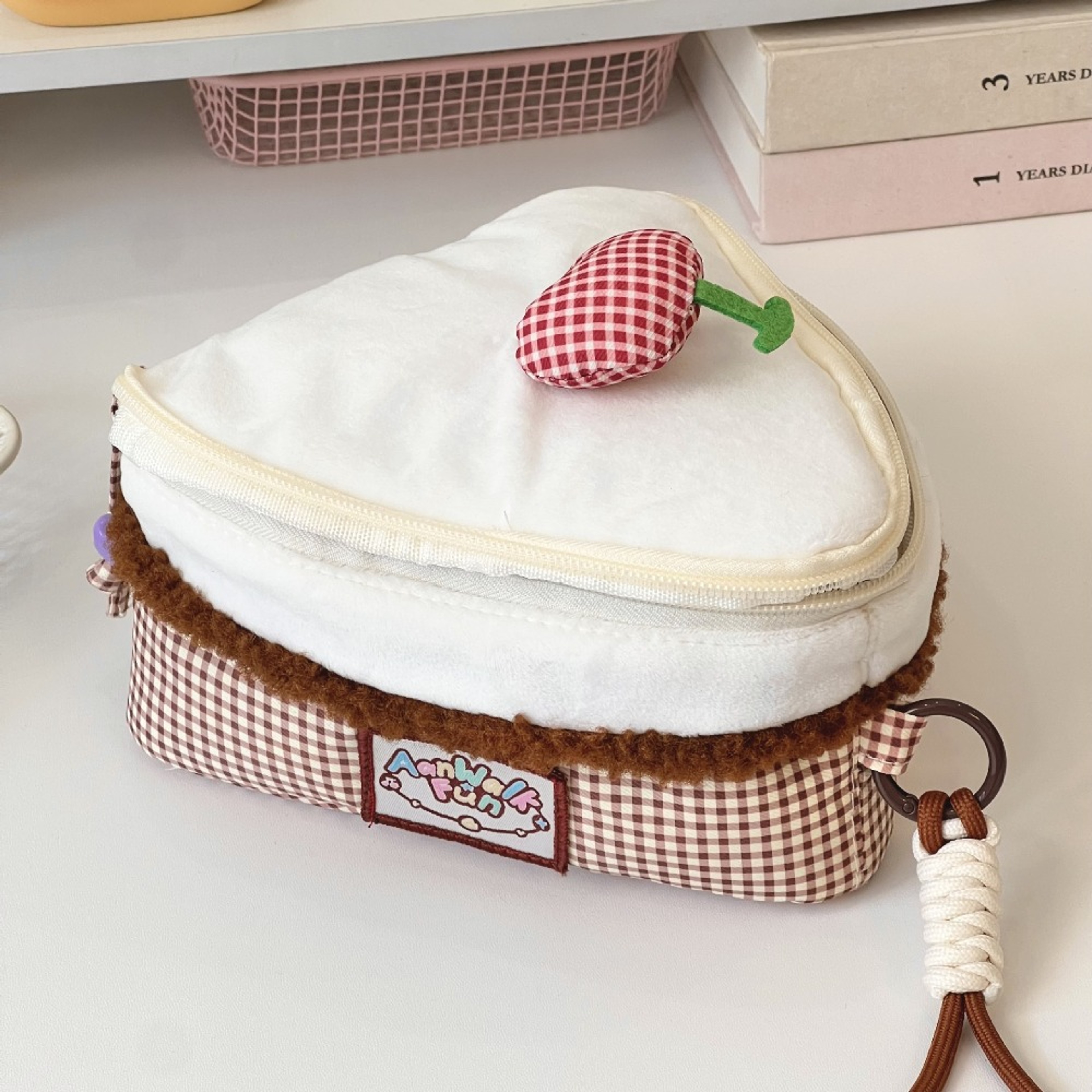 Kawaii Cherry Makeup Bag Large Capacity Travel Cosmetic Bag With Triangular Flip Open Design 7